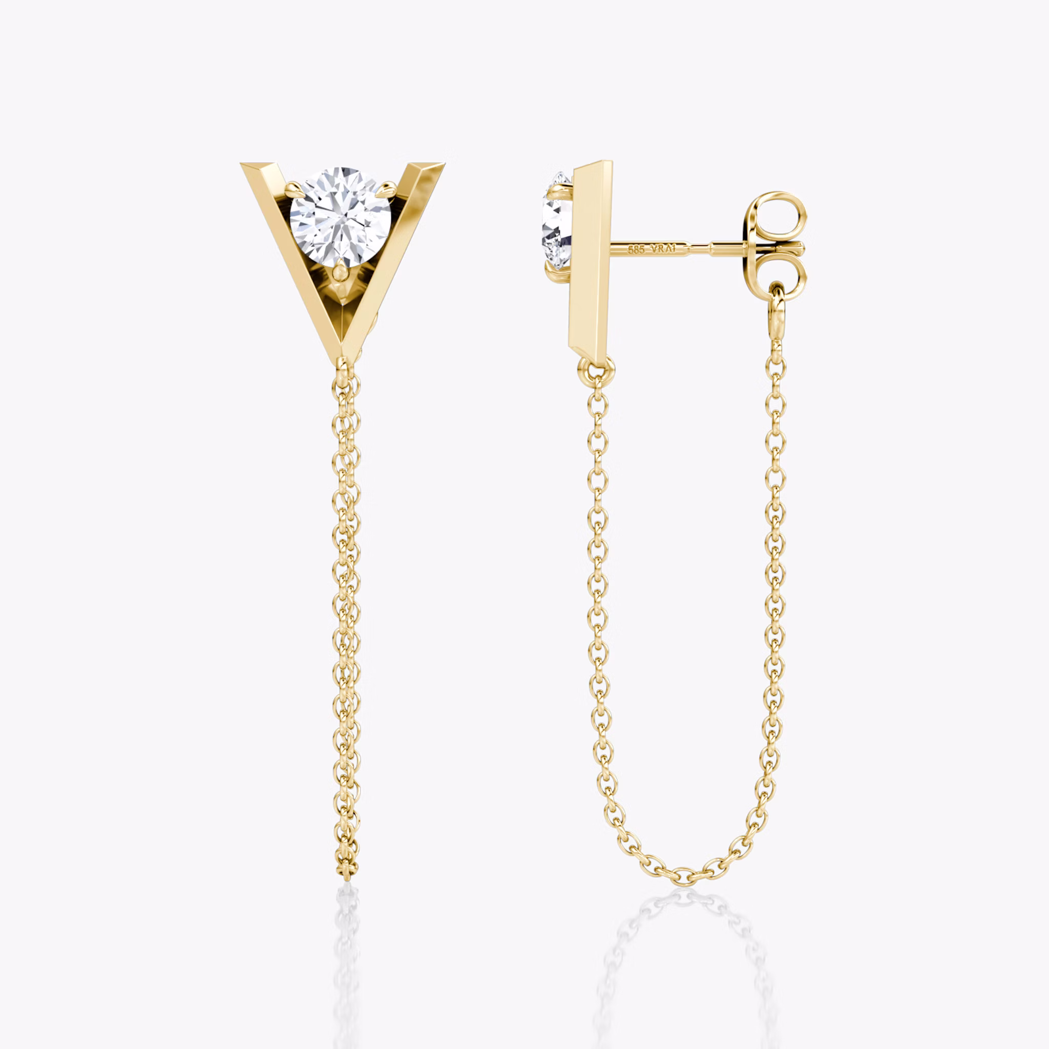 VRAI V Linked Earring | Round Brilliant | 14k | Yellow Gold