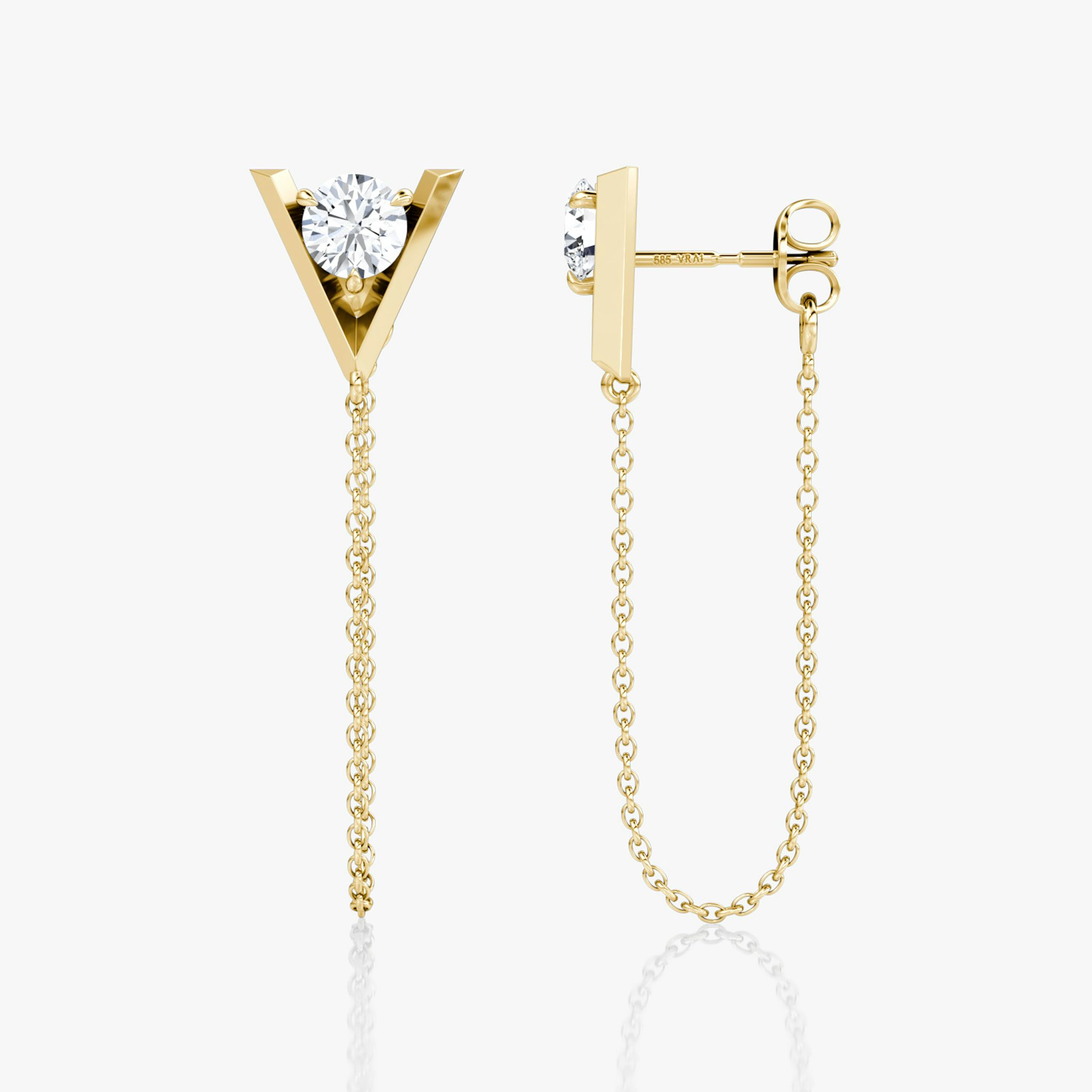 VRAI V Linked Earring | Round Brilliant | 14k | Yellow Gold