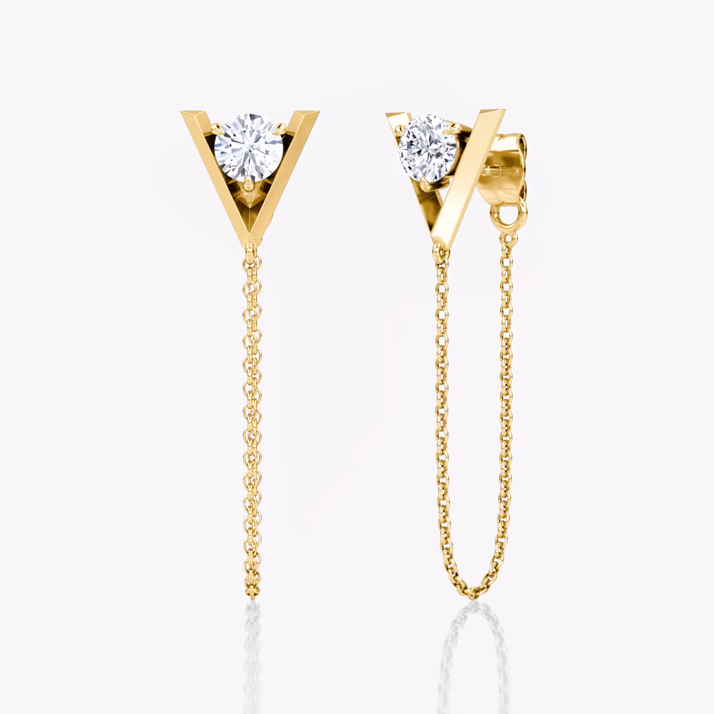 Boucle d’oreille VRAI V Linked Rond Brillant | Yellow Gold