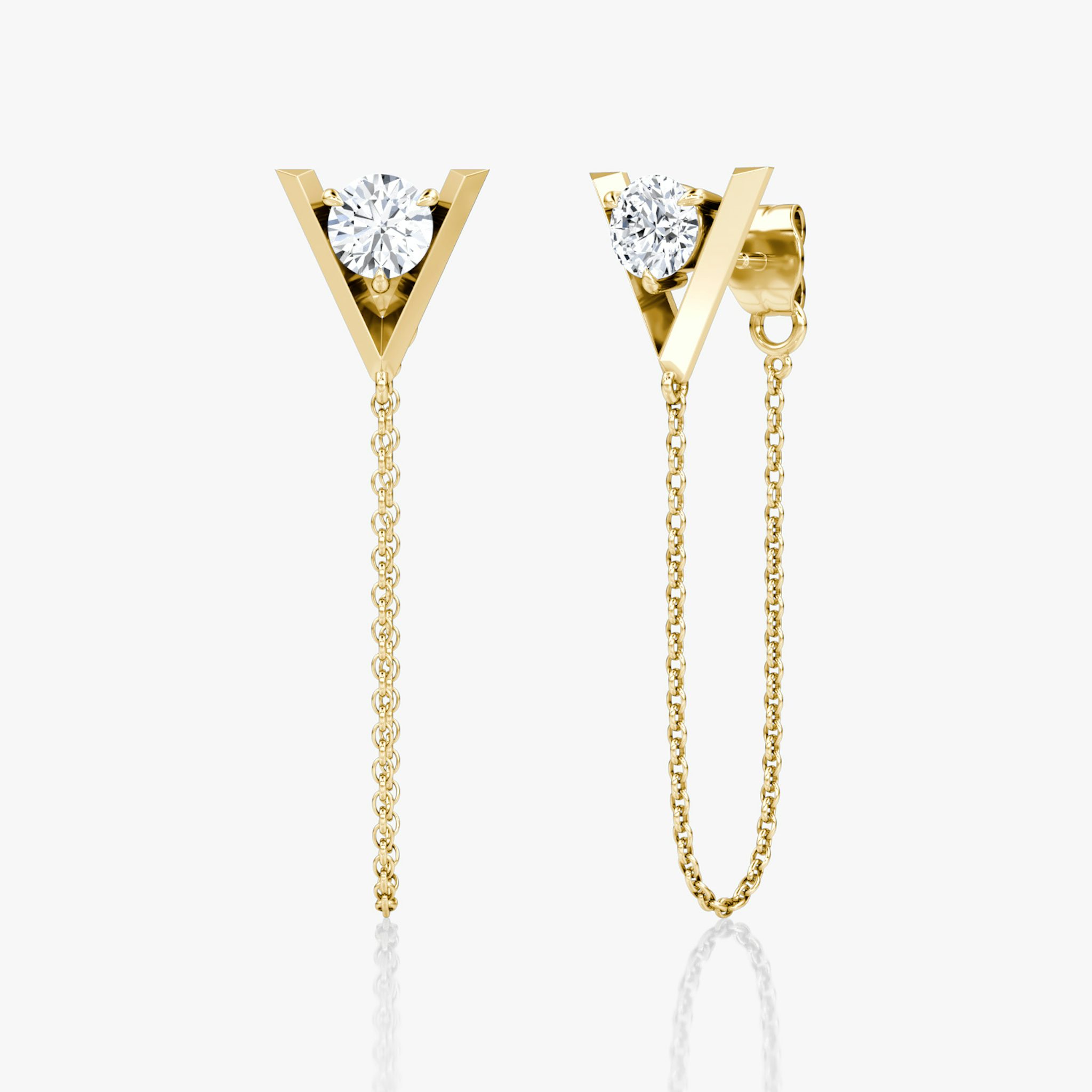 VRAI V Linked Earring | Round Brilliant | 14k | Yellow Gold