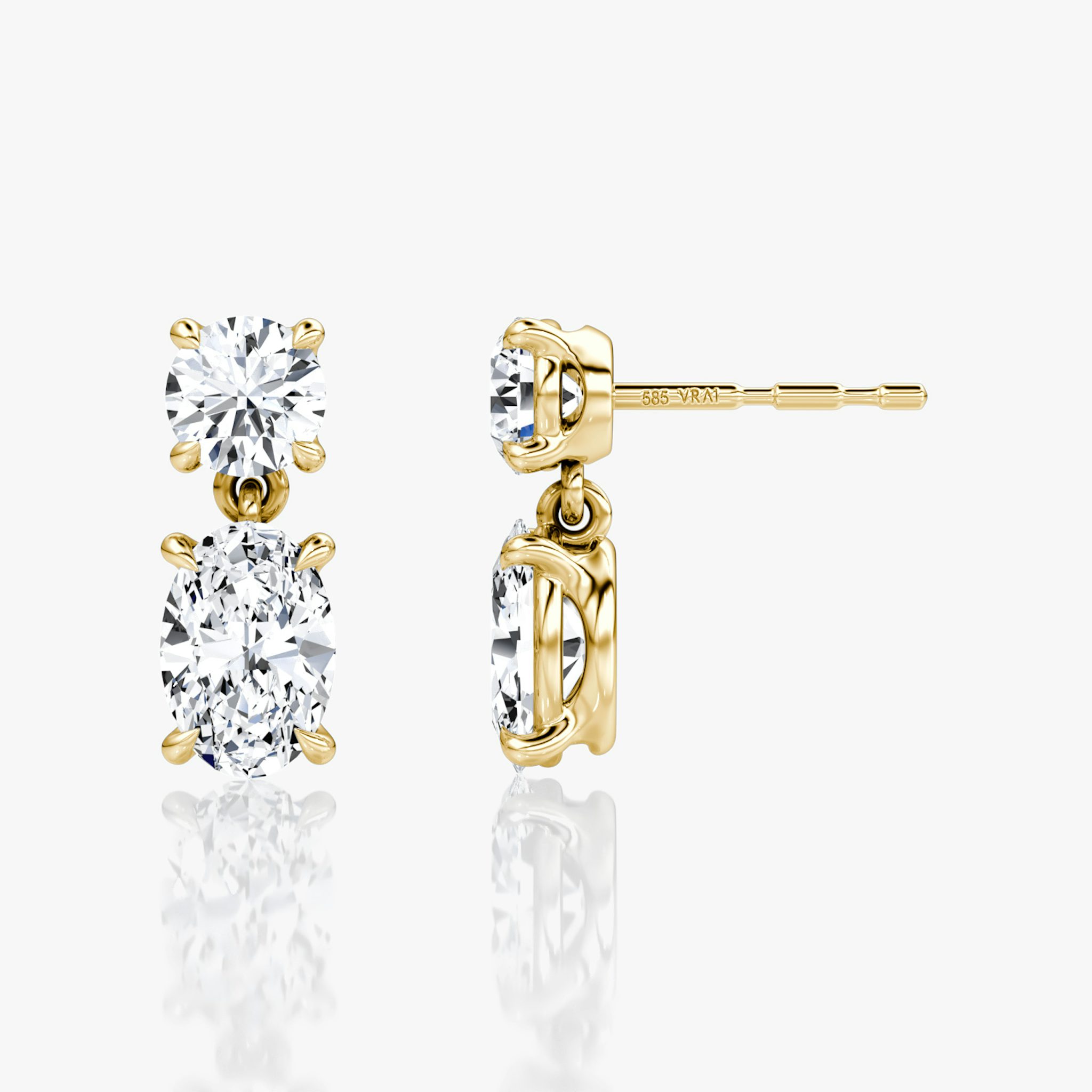 Signature Drop Earring | Round Brilliant and Oval | 14k | Yellow Gold | caratWeight: 0.75ct