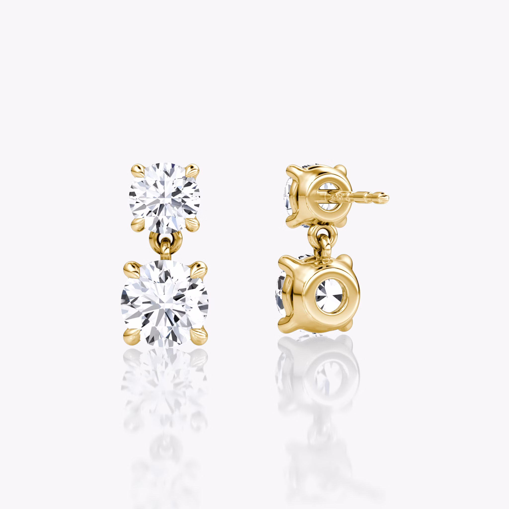Signature Drop Earring | Round Brilliant and Round Brilliant | 14k | Yellow Gold | caratWeight: 0.75ct