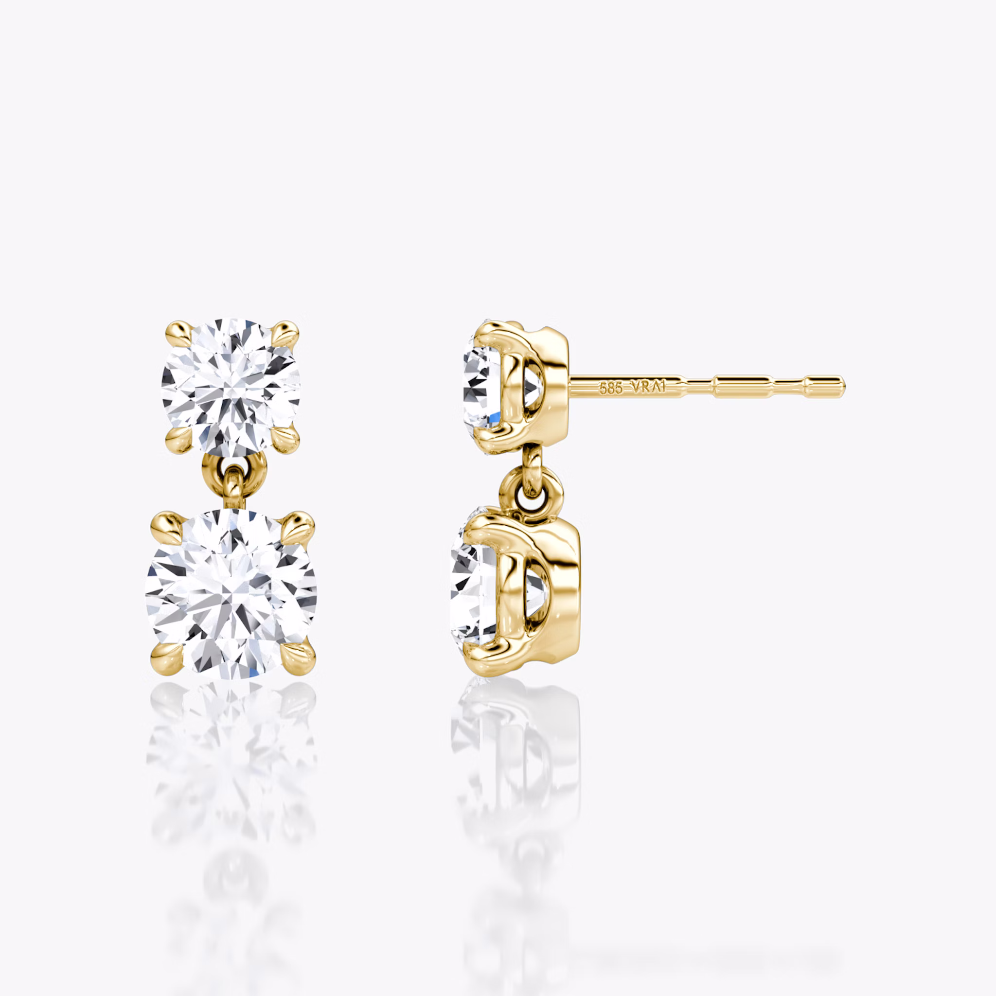 Signature Drop Earring | Round Brilliant and Round Brilliant | 14k | Yellow Gold | caratWeight: 0.75ct