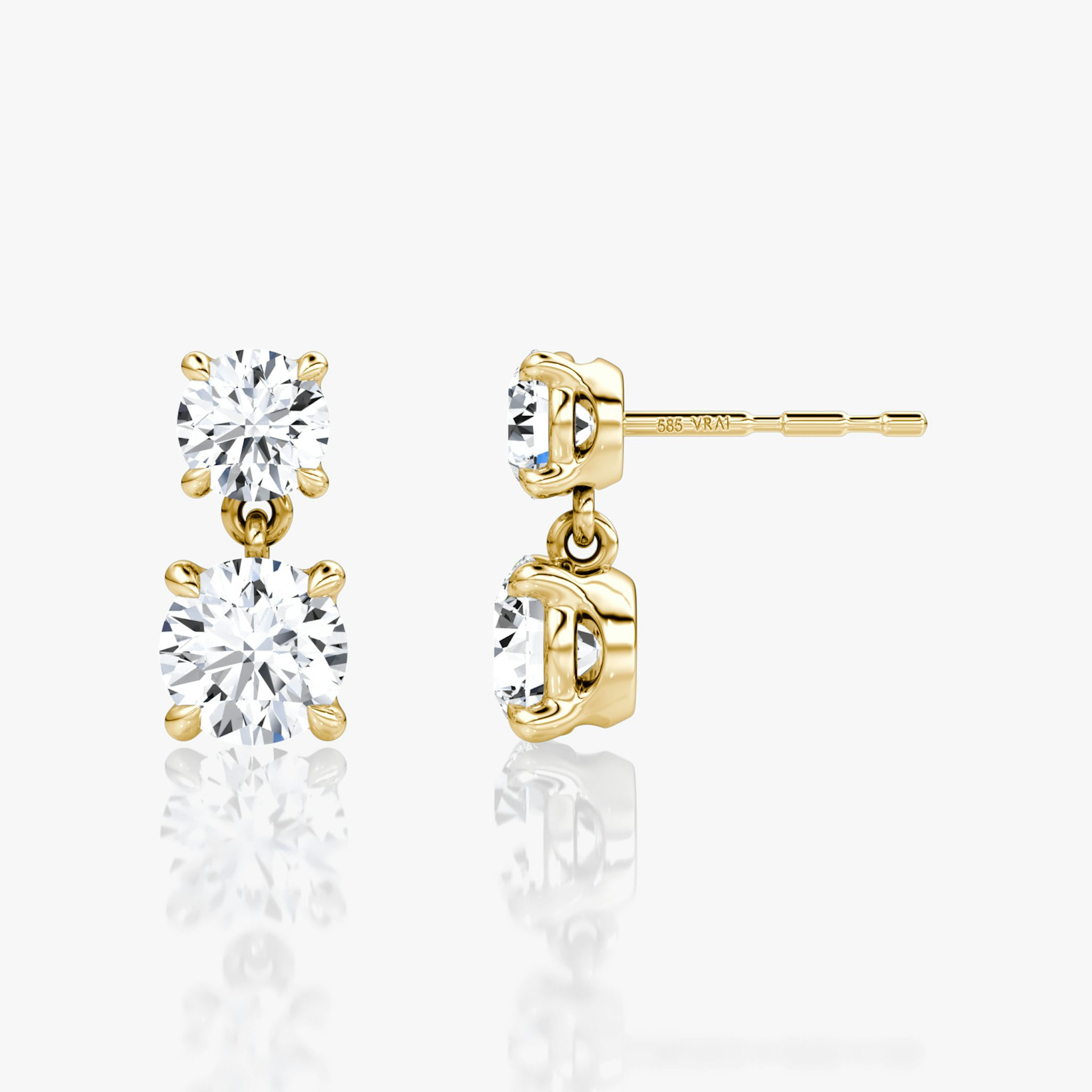Signature Drop Earring | Round Brilliant and Round Brilliant | 14k | Yellow Gold | caratWeight: 0.75ct