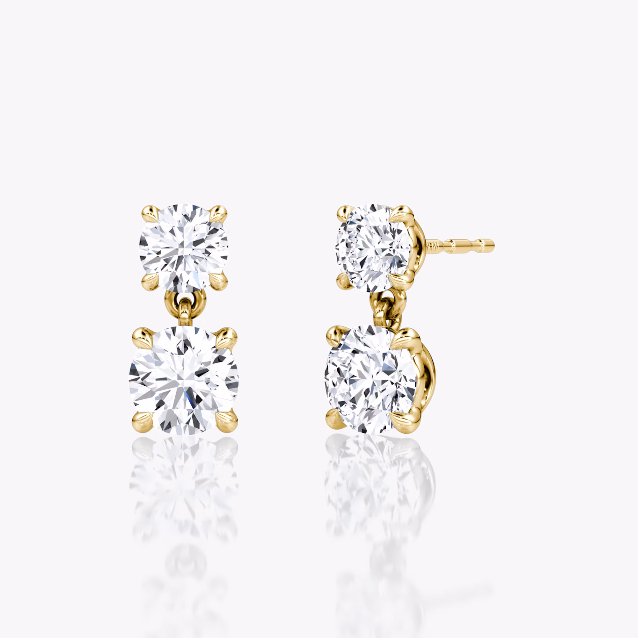 Signature Drop Earring | Round Brilliant and Round Brilliant | 14k | Yellow Gold | caratWeight: 0.75ct