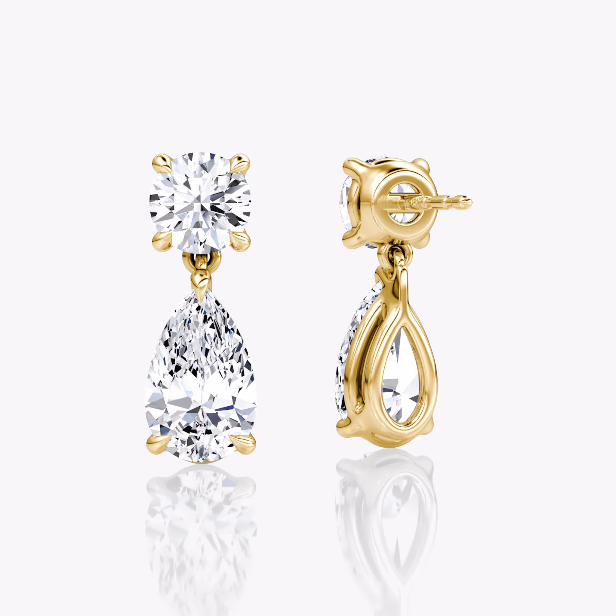 Signature Drop Earring | Round Brilliant and Pear | 14k | Yellow Gold | caratWeight: 1.50ct