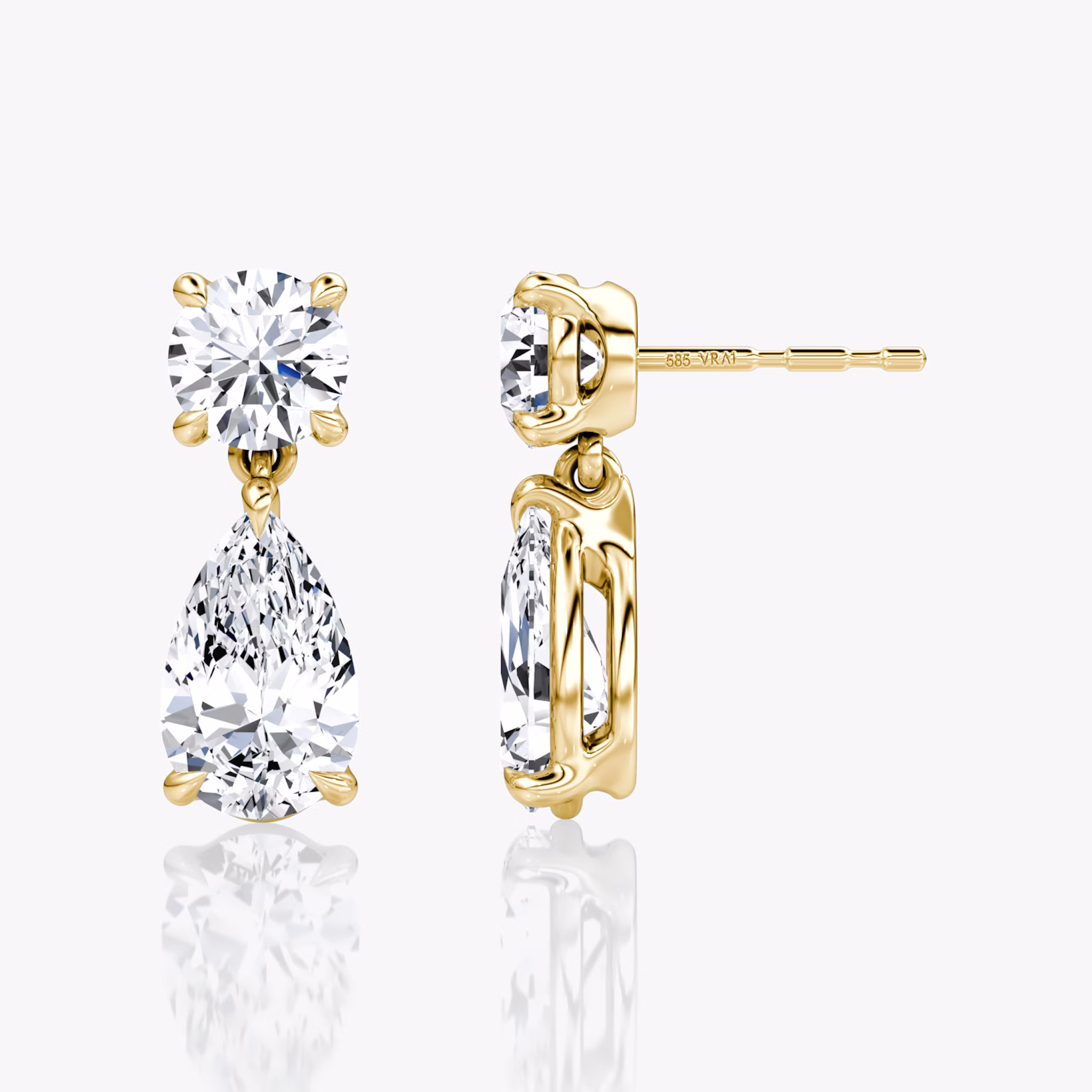 Signature Drop Earring | Round Brilliant and Pear | 14k | Yellow Gold | caratWeight: 1.50ct