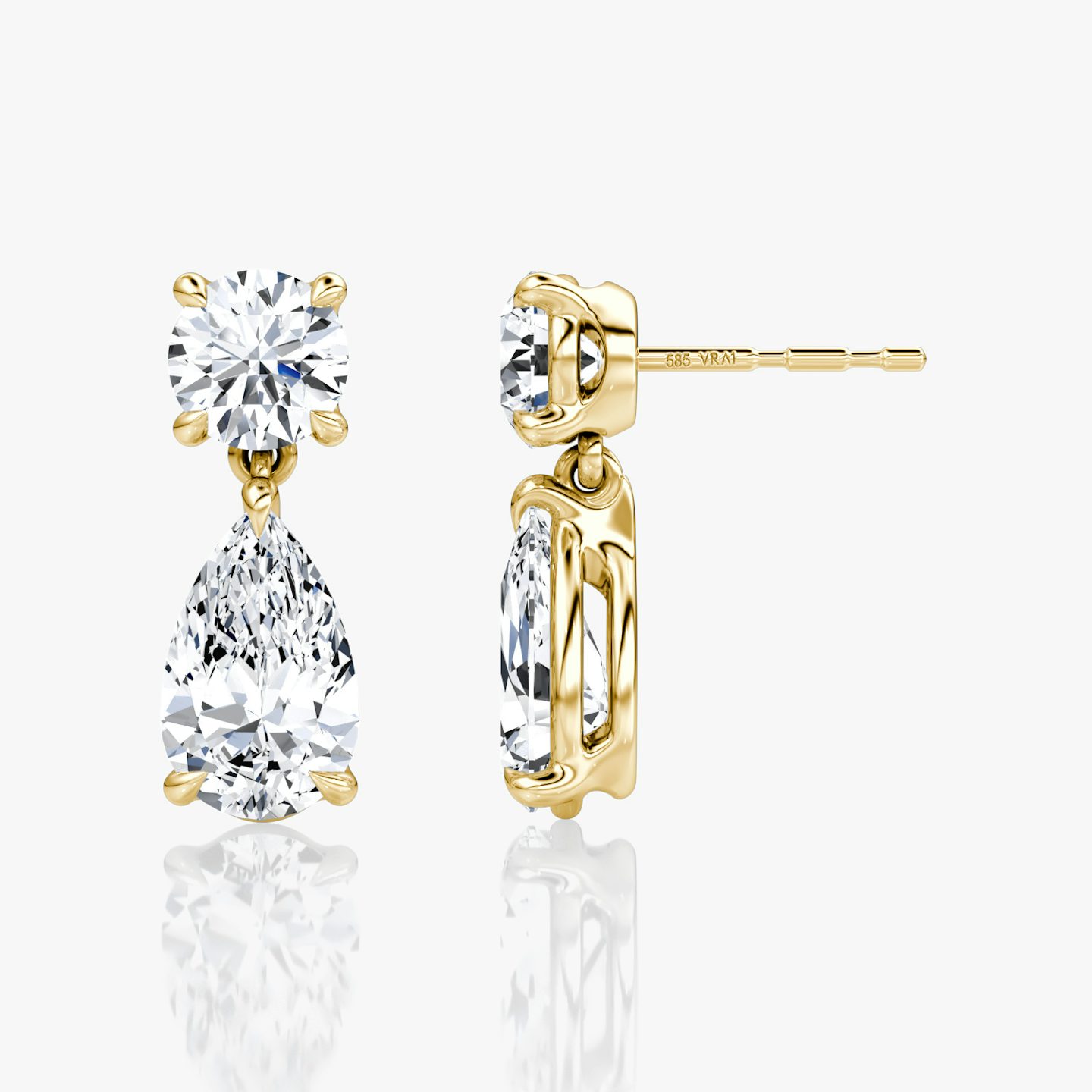 Signature Drop Earring | Round Brilliant and Pear | 14k | Yellow Gold | caratWeight: 1.50ct