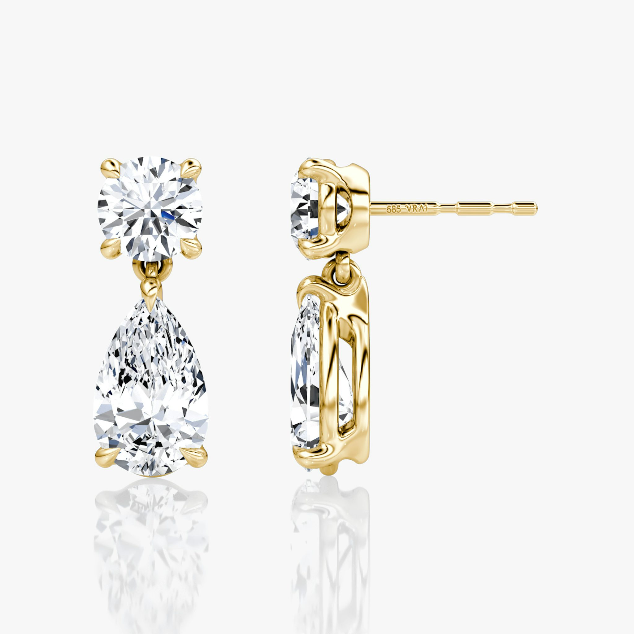 Signature Drop Earring | Round Brilliant and Pear | 14k | Yellow Gold | caratWeight: 1.50ct