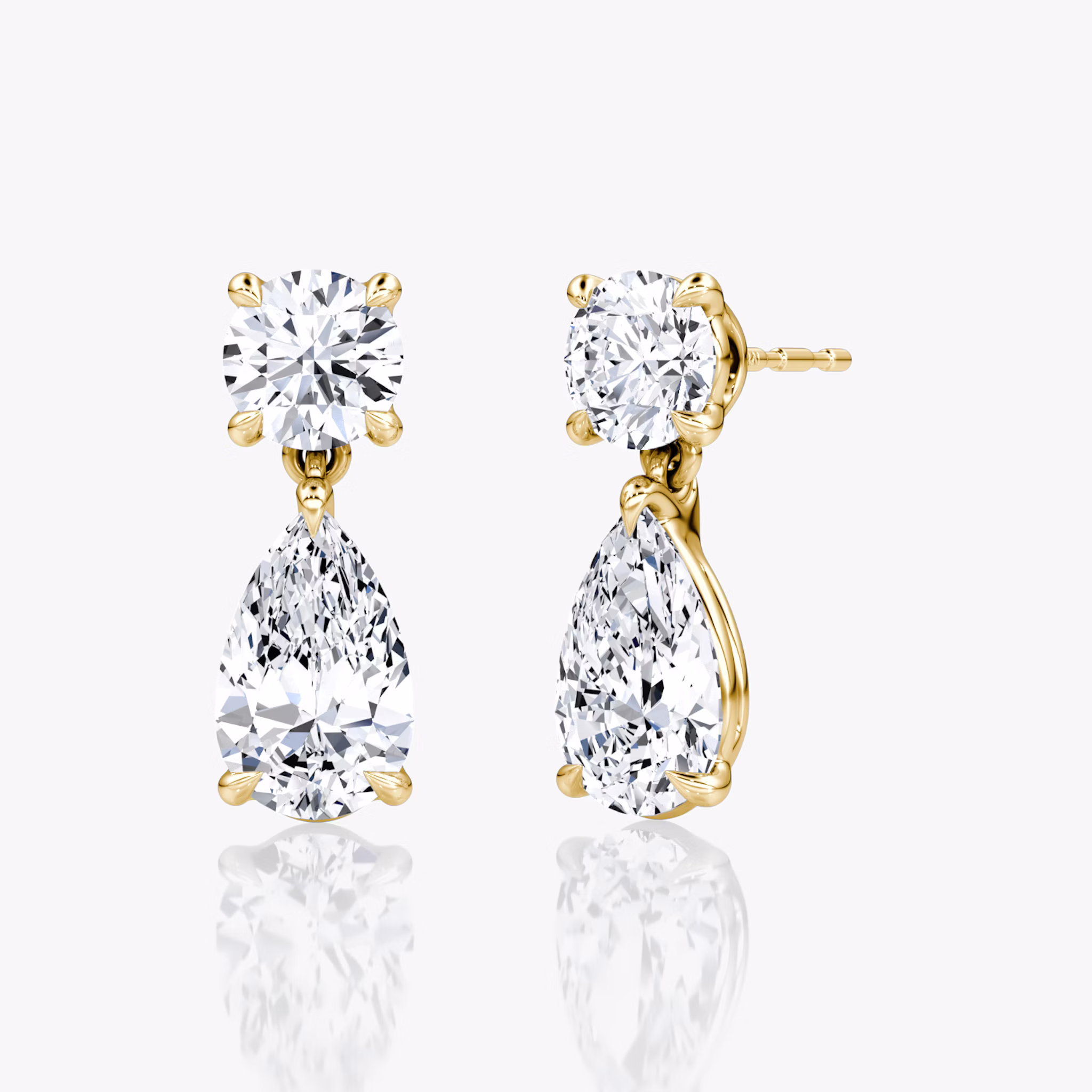 Signature Drop Earring | Round Brilliant and Pear | 14k | Yellow Gold | caratWeight: 1.50ct