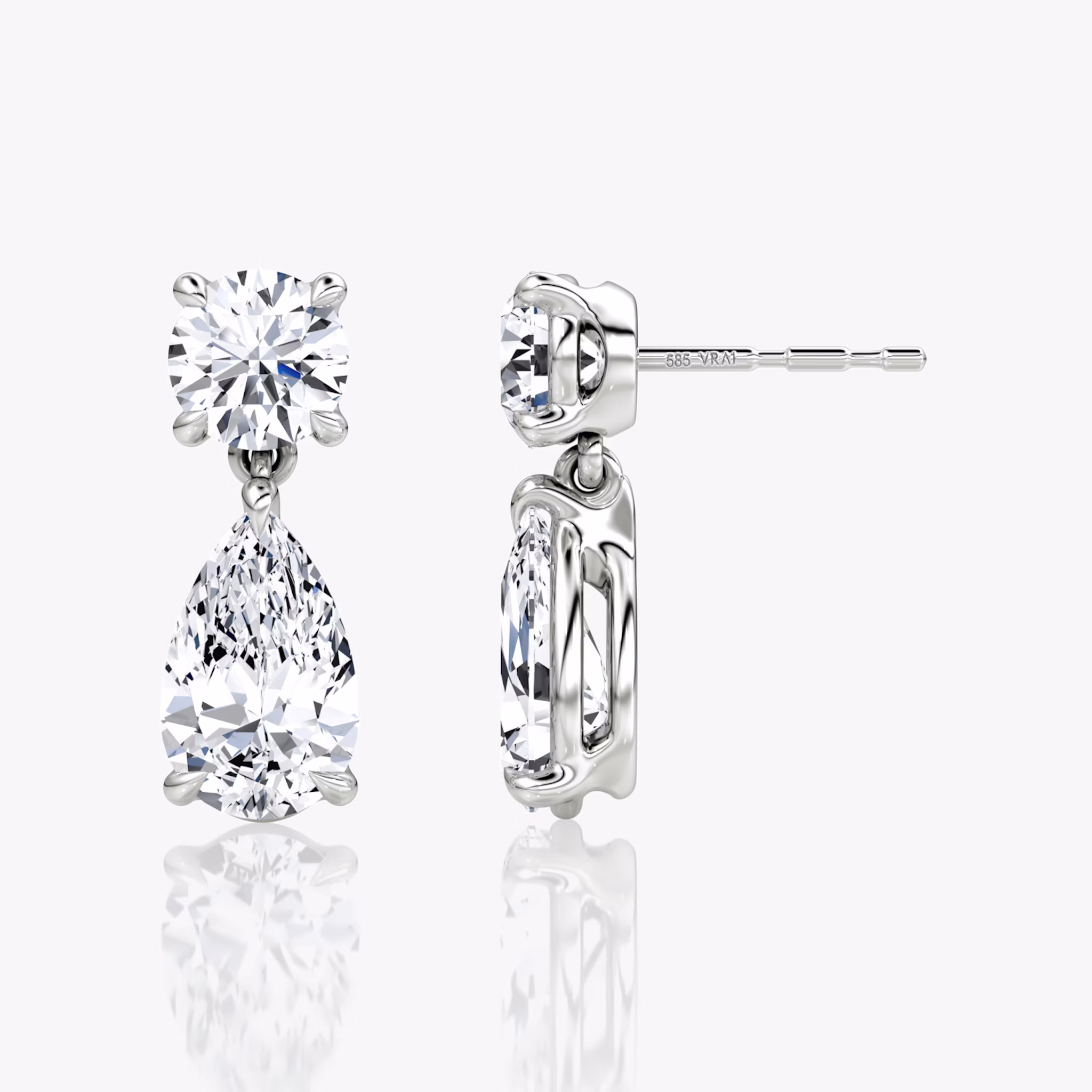 Signature Drop Earring | Round Brilliant and Pear | 14k | White Gold | caratWeight: 1.50ct