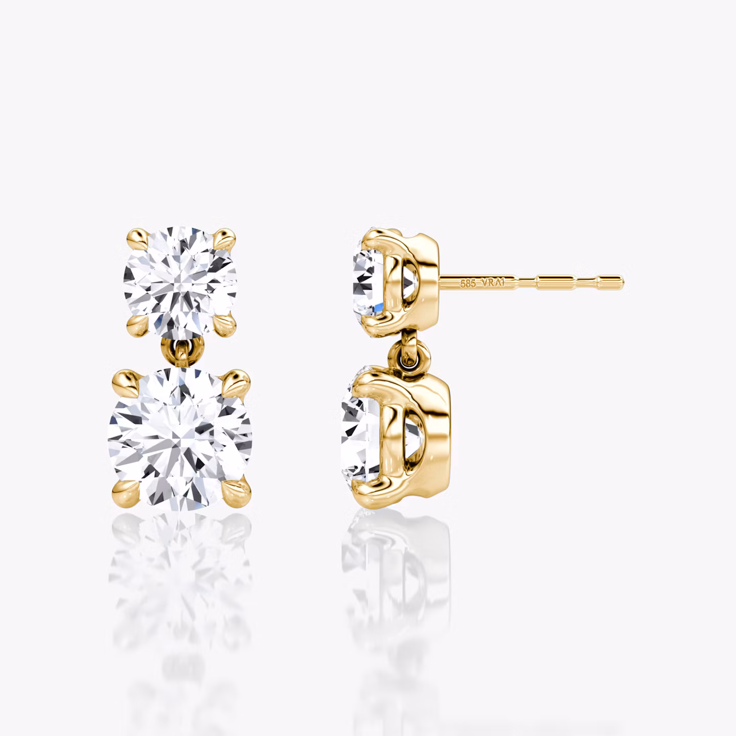 Signature Drop Earring | Round Brilliant and Round Brilliant | 14k | Yellow Gold | caratWeight: 1.50ct