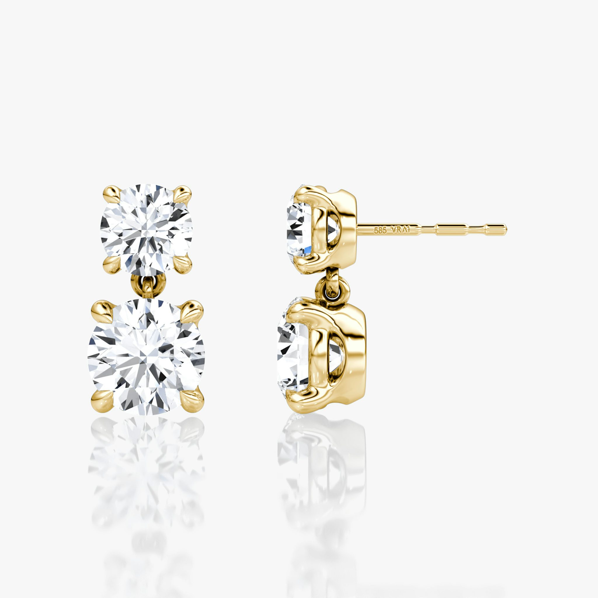 Signature Drop Earring | Round Brilliant and Round Brilliant | 14k | Yellow Gold | caratWeight: 1.50ct
