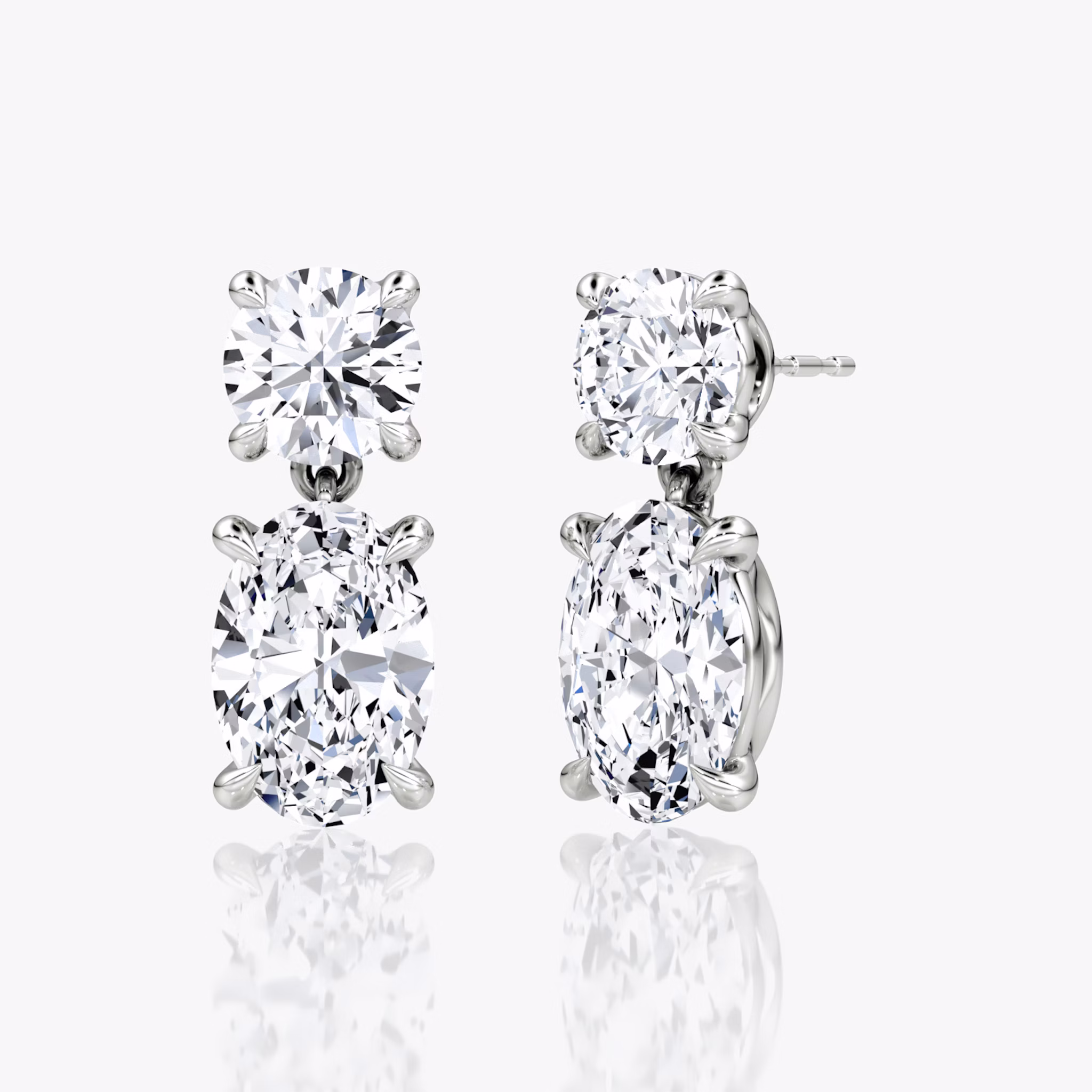 Signature Drop Earring | Round Brilliant and Oval | 14k | White Gold | caratWeight: 3ct