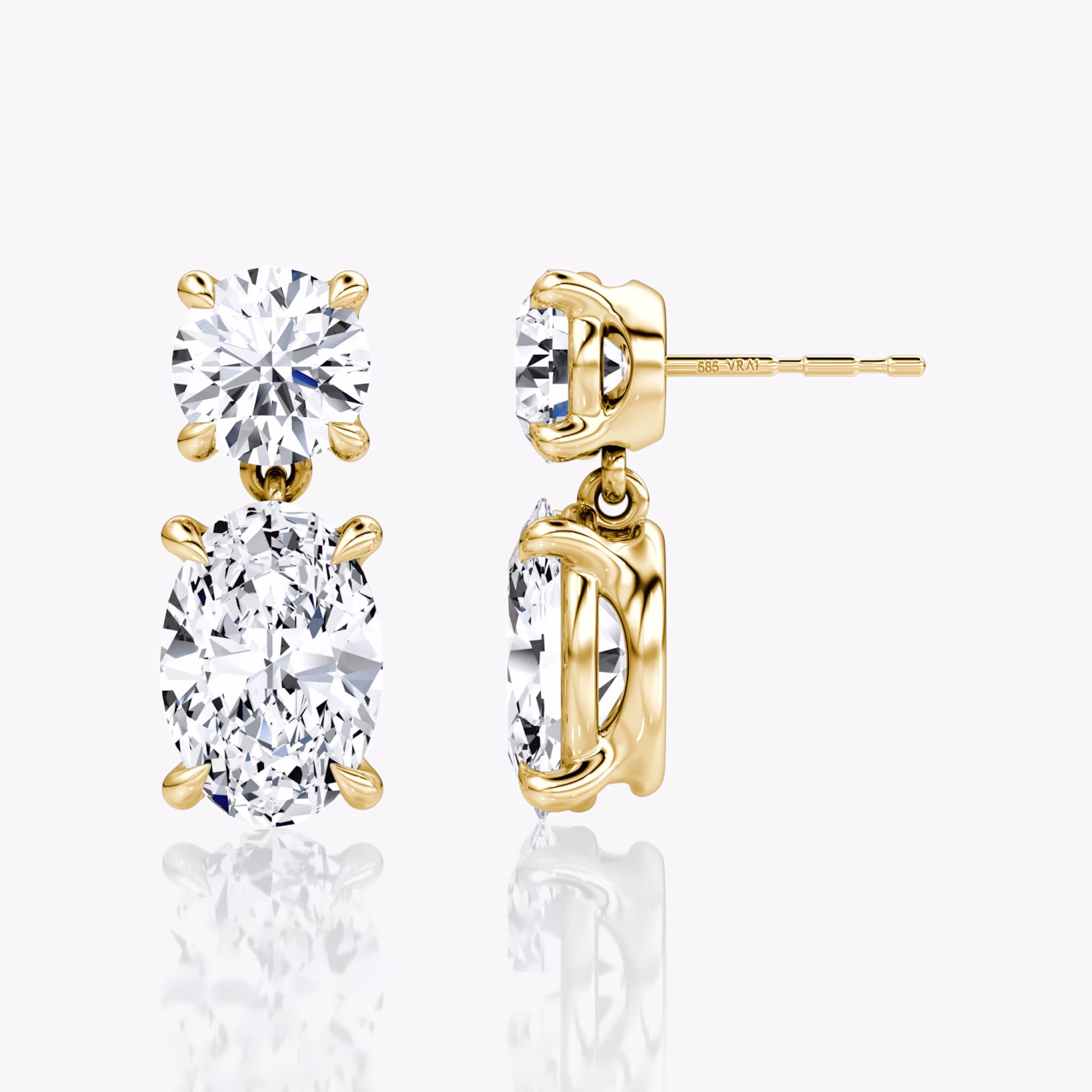 Signature Drop Earring | Round Brilliant and Oval | 14k | Yellow Gold | caratWeight: 3ct