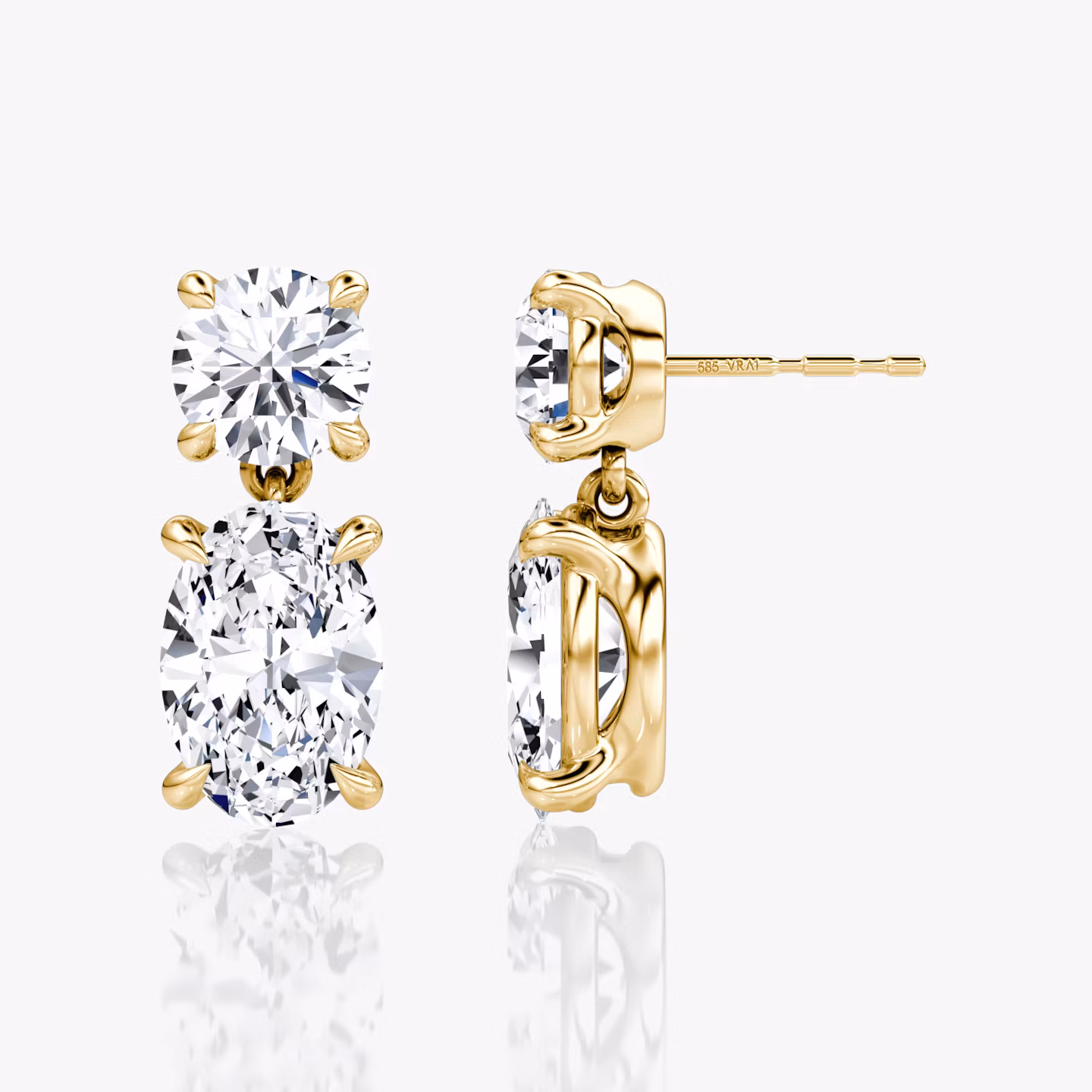 Signature Drop Earring | Round Brilliant and Oval | 14k | Yellow Gold | caratWeight: 3ct