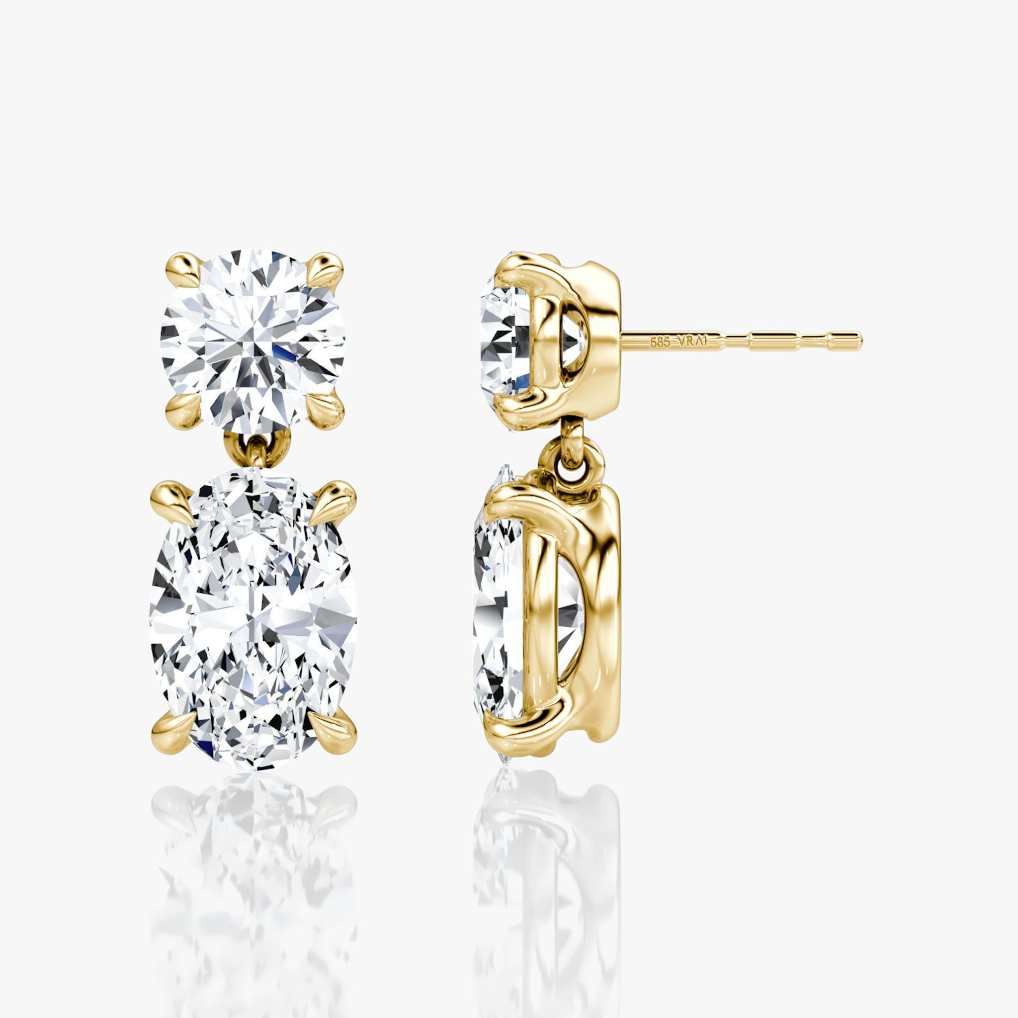 Signature Drop Earring | Round Brilliant and Oval | 14k | Yellow Gold | caratWeight: 3ct