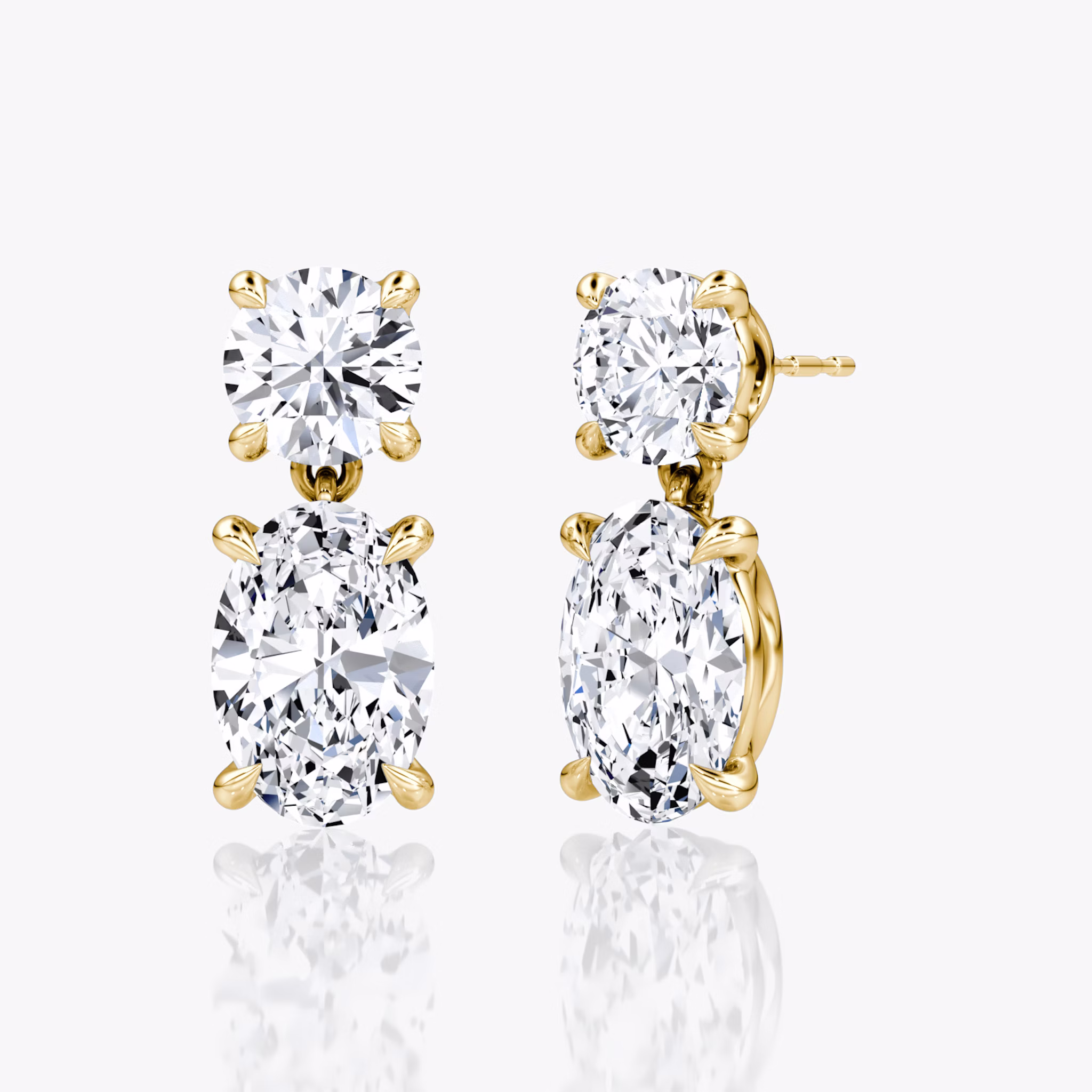 Signature Drop Earring | Round Brilliant and Oval | 14k | Yellow Gold | caratWeight: 3ct