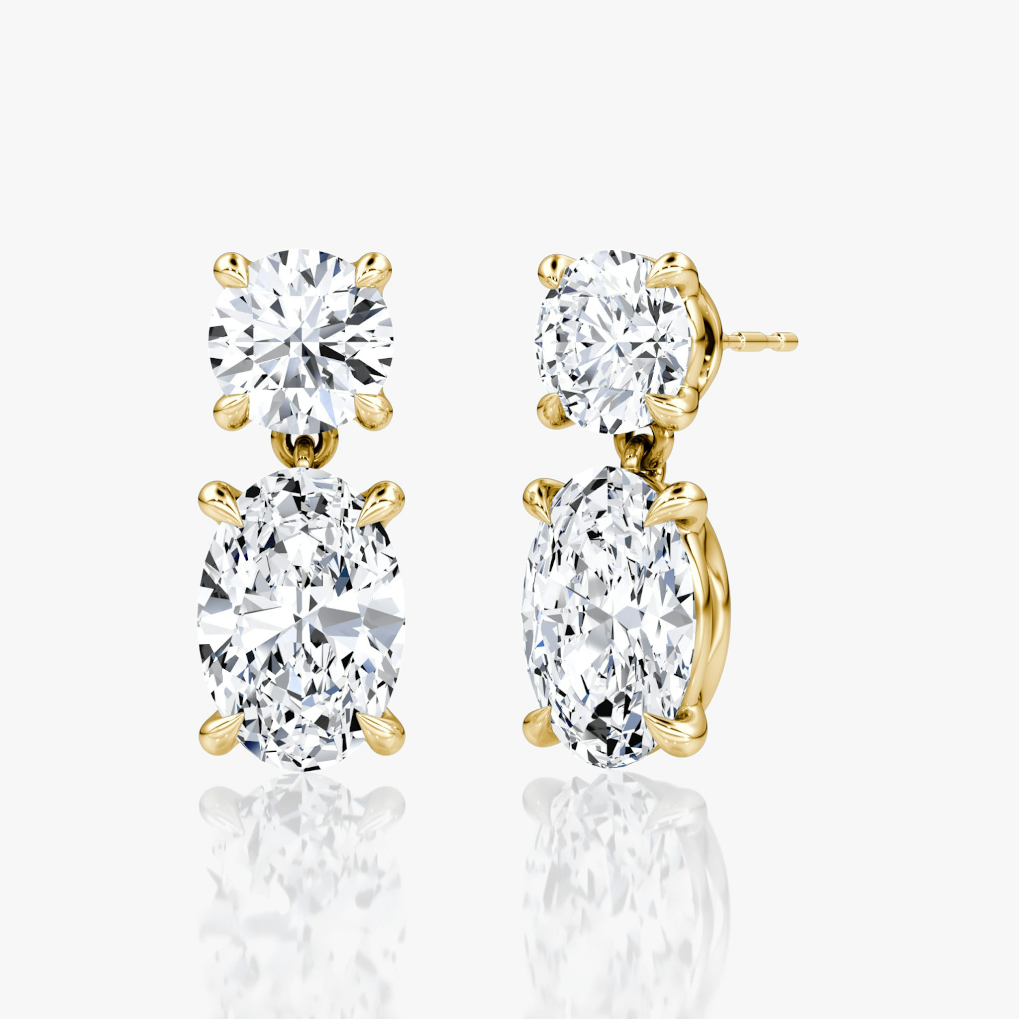 Signature Drop Earring | Round Brilliant and Oval | 14k | Yellow Gold | caratWeight: 3ct