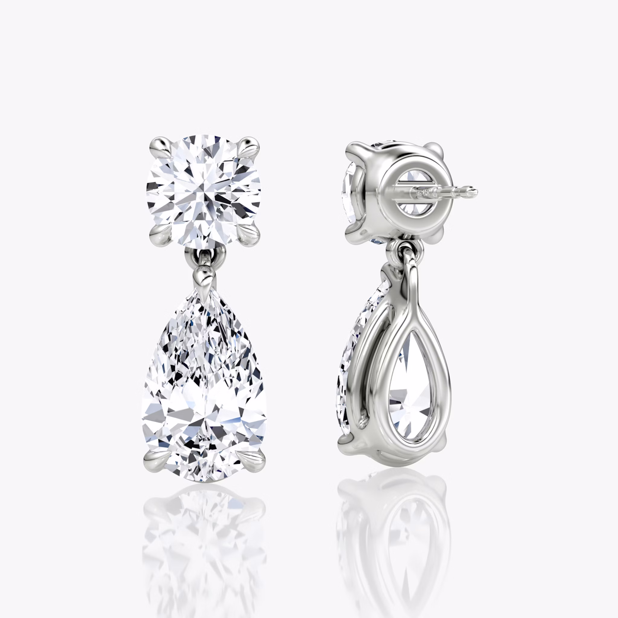 Signature Drop Earring | Round Brilliant and Pear | 14k | White Gold | caratWeight: 3ct