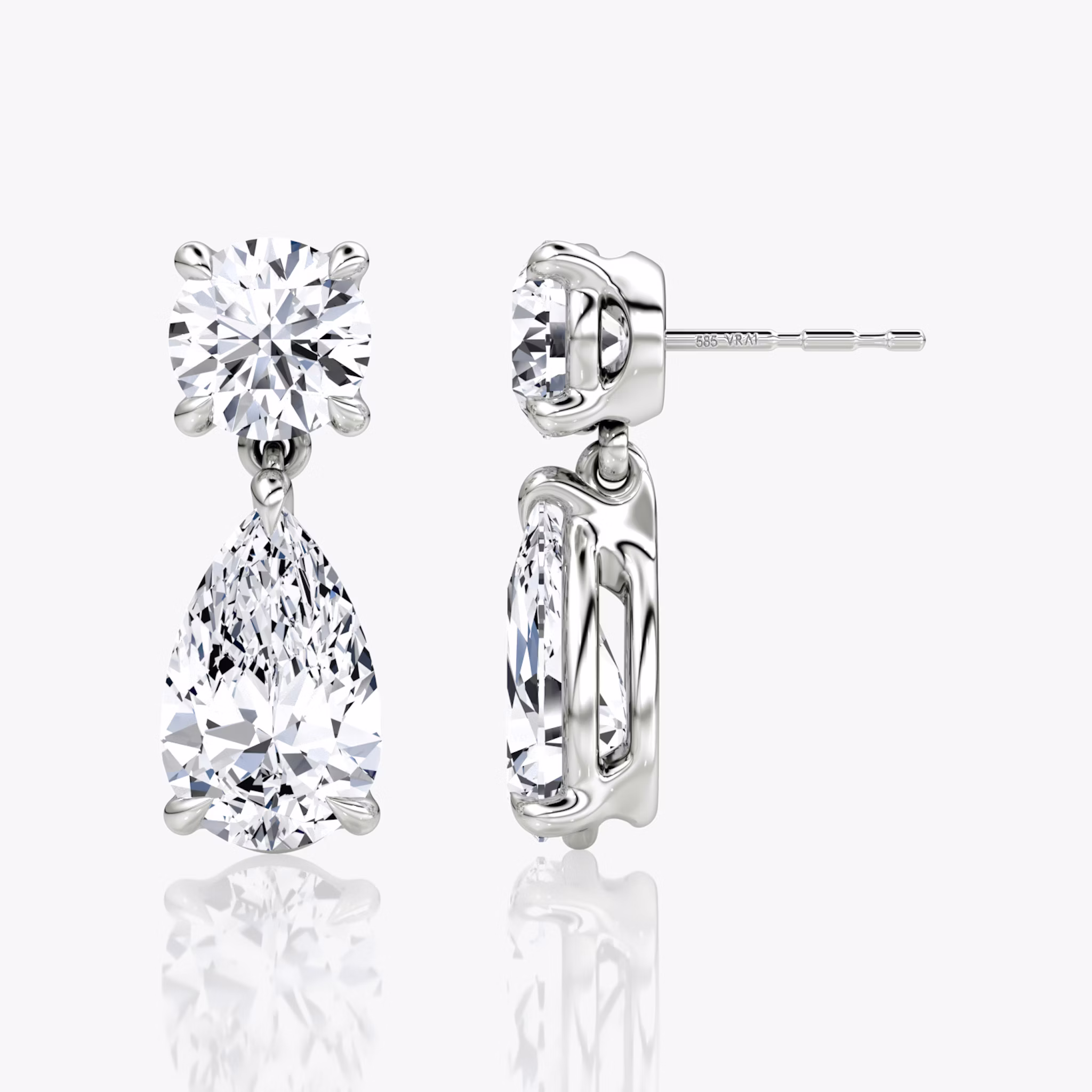 Signature Drop Earring | Round Brilliant and Pear | 14k | White Gold | caratWeight: 3ct