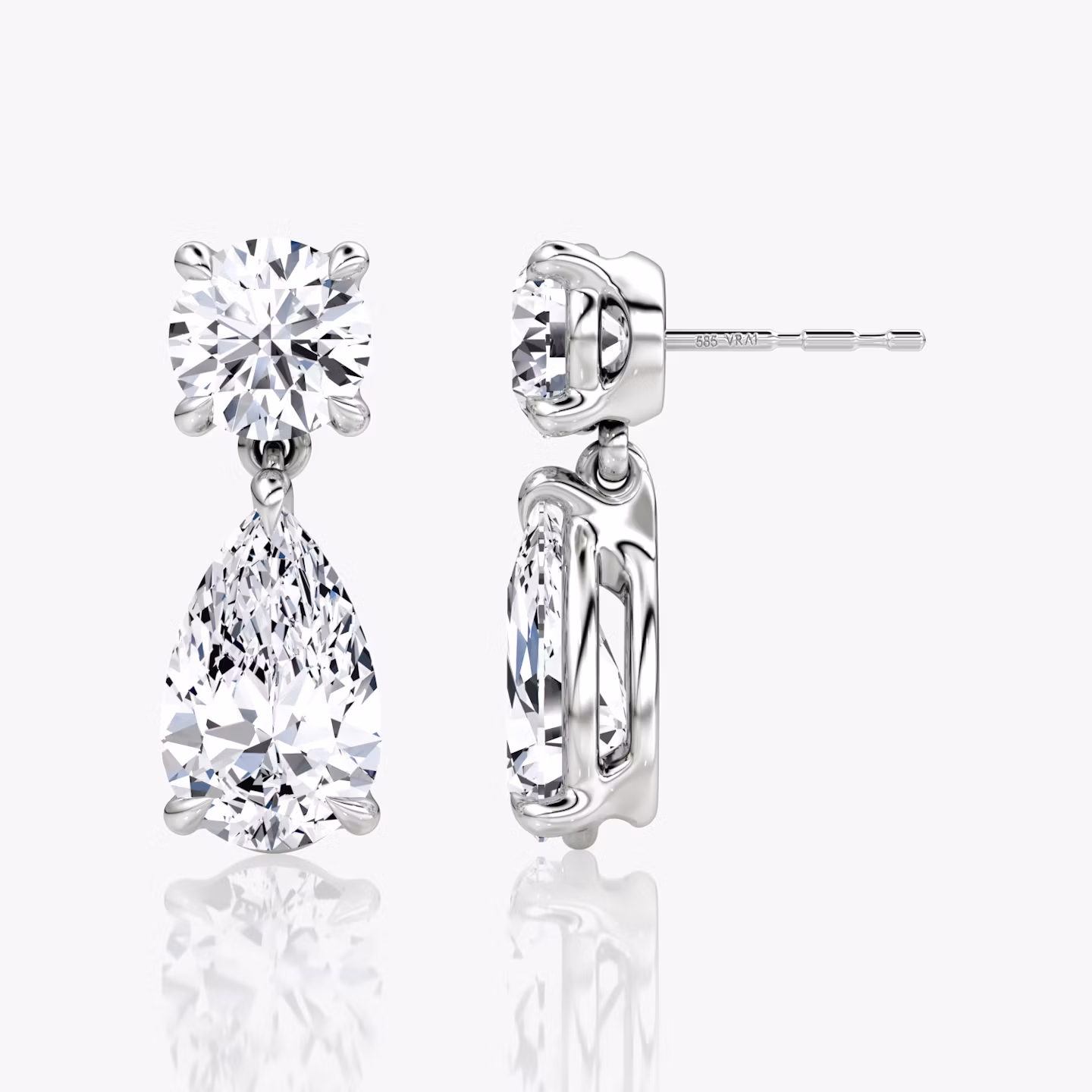 Signature Drop Earring | Round Brilliant and Pear | 14k | White Gold | caratWeight: 3ct
