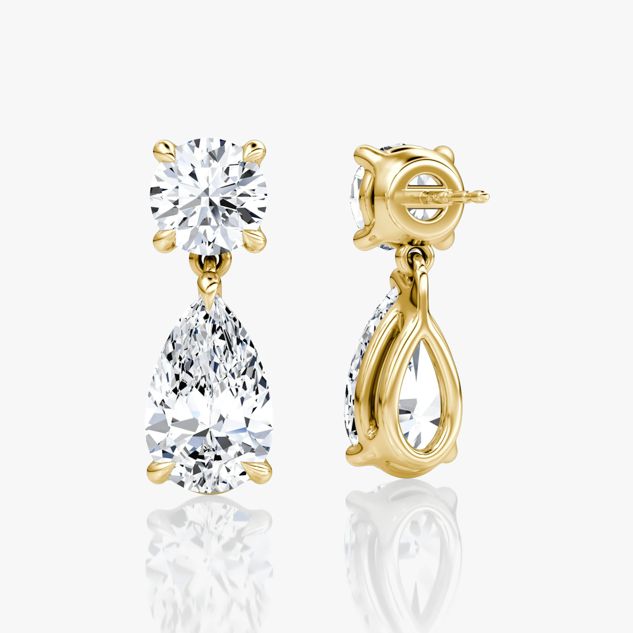 Signature Drop Earring | Round Brilliant and Pear | 14k | Yellow Gold | caratWeight: 3ct