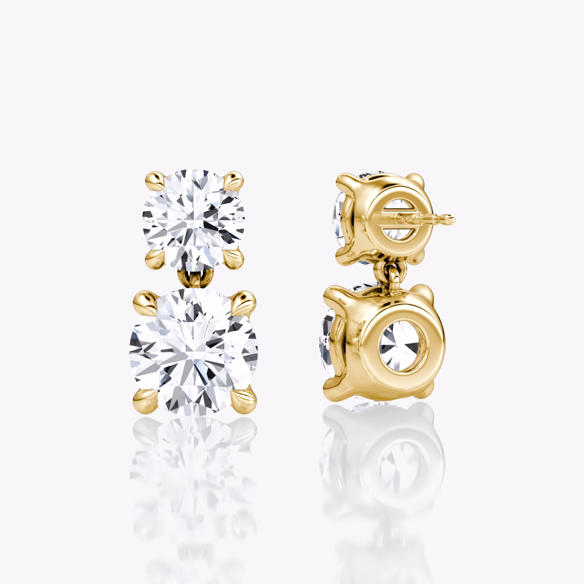 Signature Drop Earring | Round Brilliant and Round Brilliant | 14k | Yellow Gold | caratWeight: 3ct