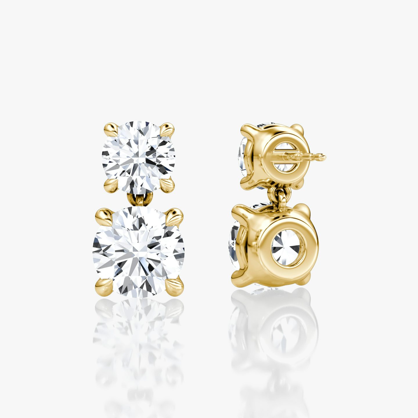 Signature Drop Earring | Round Brilliant and Round Brilliant | 14k | Yellow Gold | caratWeight: 3ct