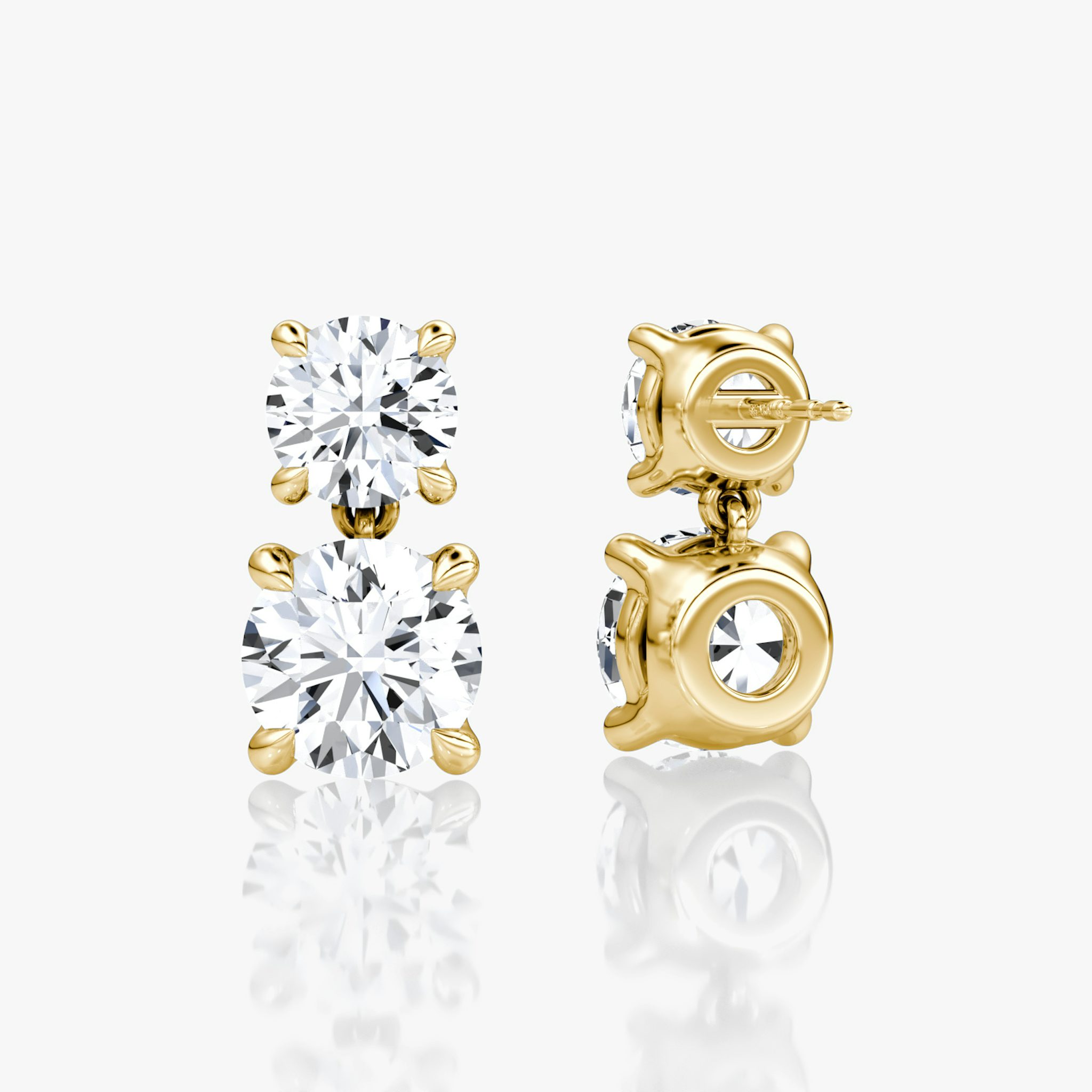 Signature Drop Earring | Round Brilliant and Round Brilliant | 14k | Yellow Gold | caratWeight: 3ct