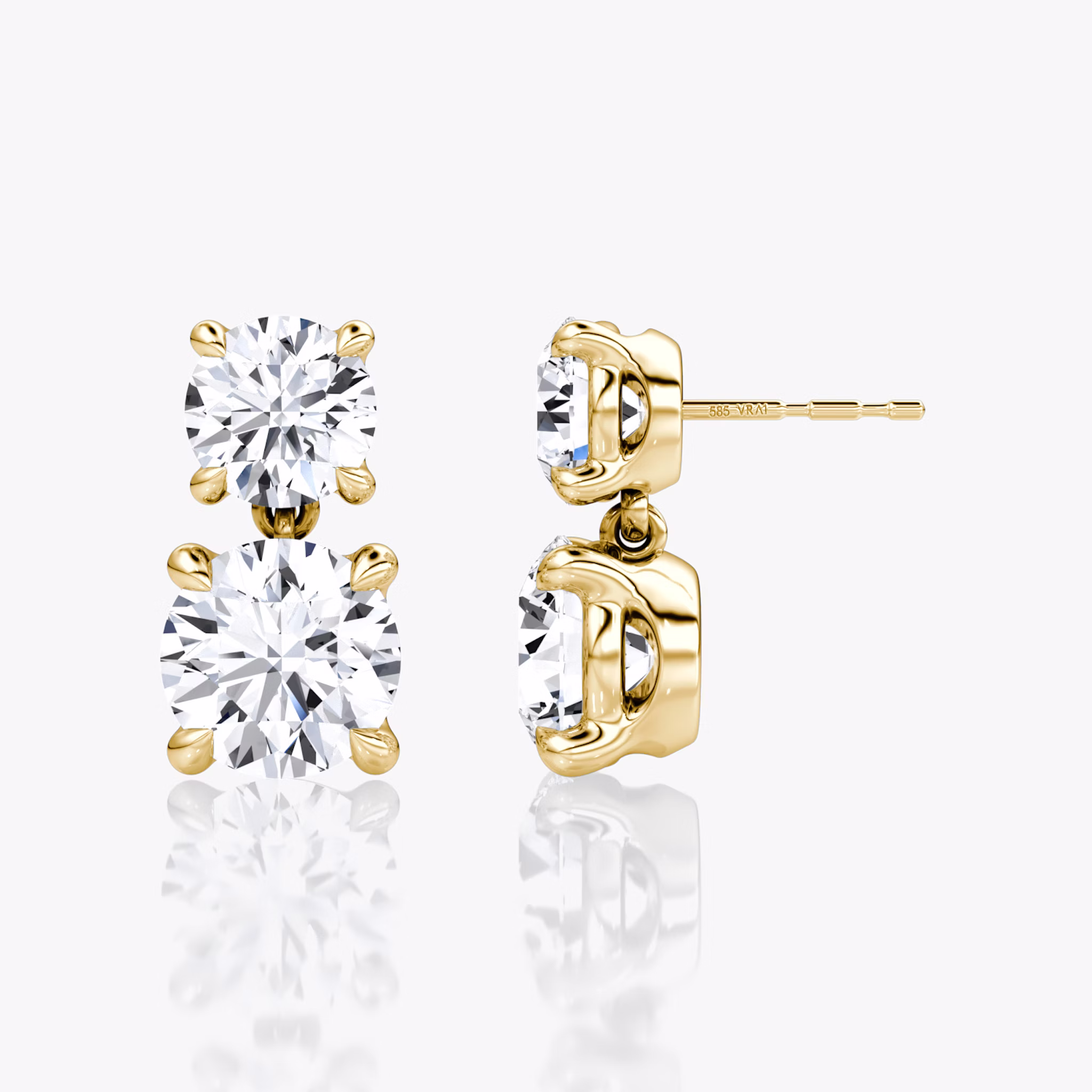 Signature Drop Earring | Round Brilliant and Round Brilliant | 14k | Yellow Gold | caratWeight: 3ct