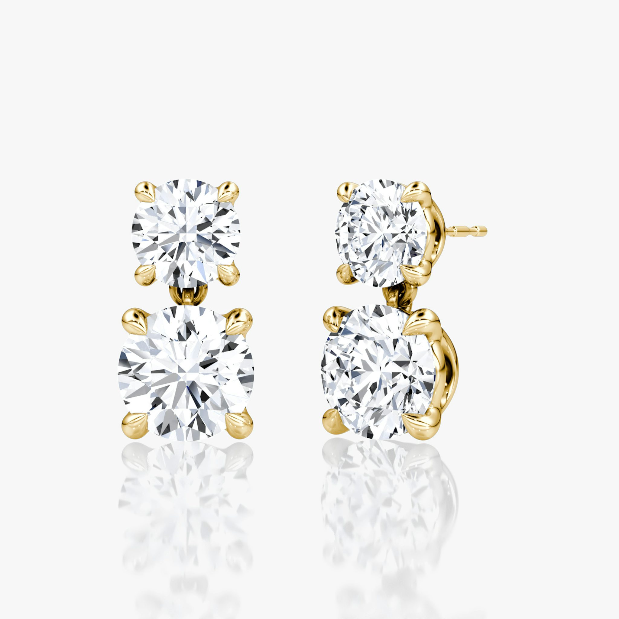 Signature Drop Earring | Round Brilliant and Round Brilliant | 14k | Yellow Gold | caratWeight: 3ct