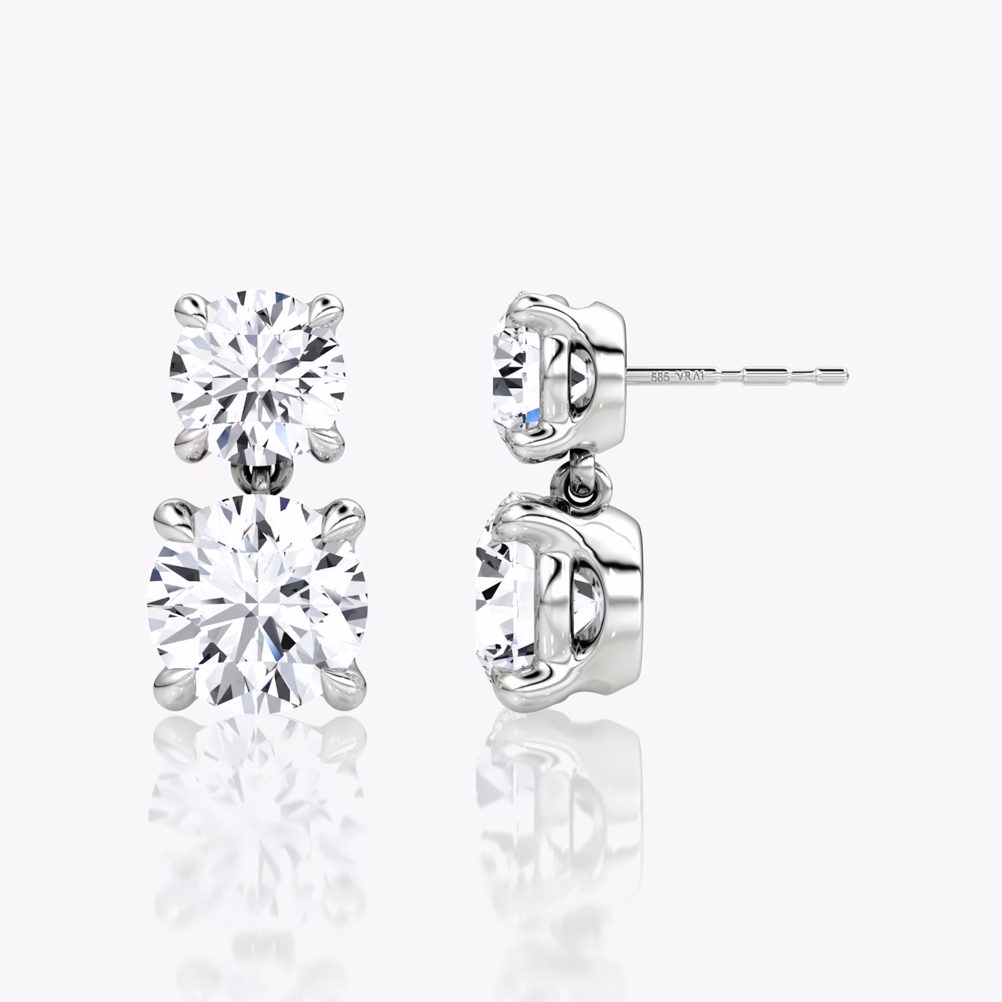 Signature Drop Earring | Round Brilliant and Round Brilliant | 14k | White Gold | caratWeight: 3ct