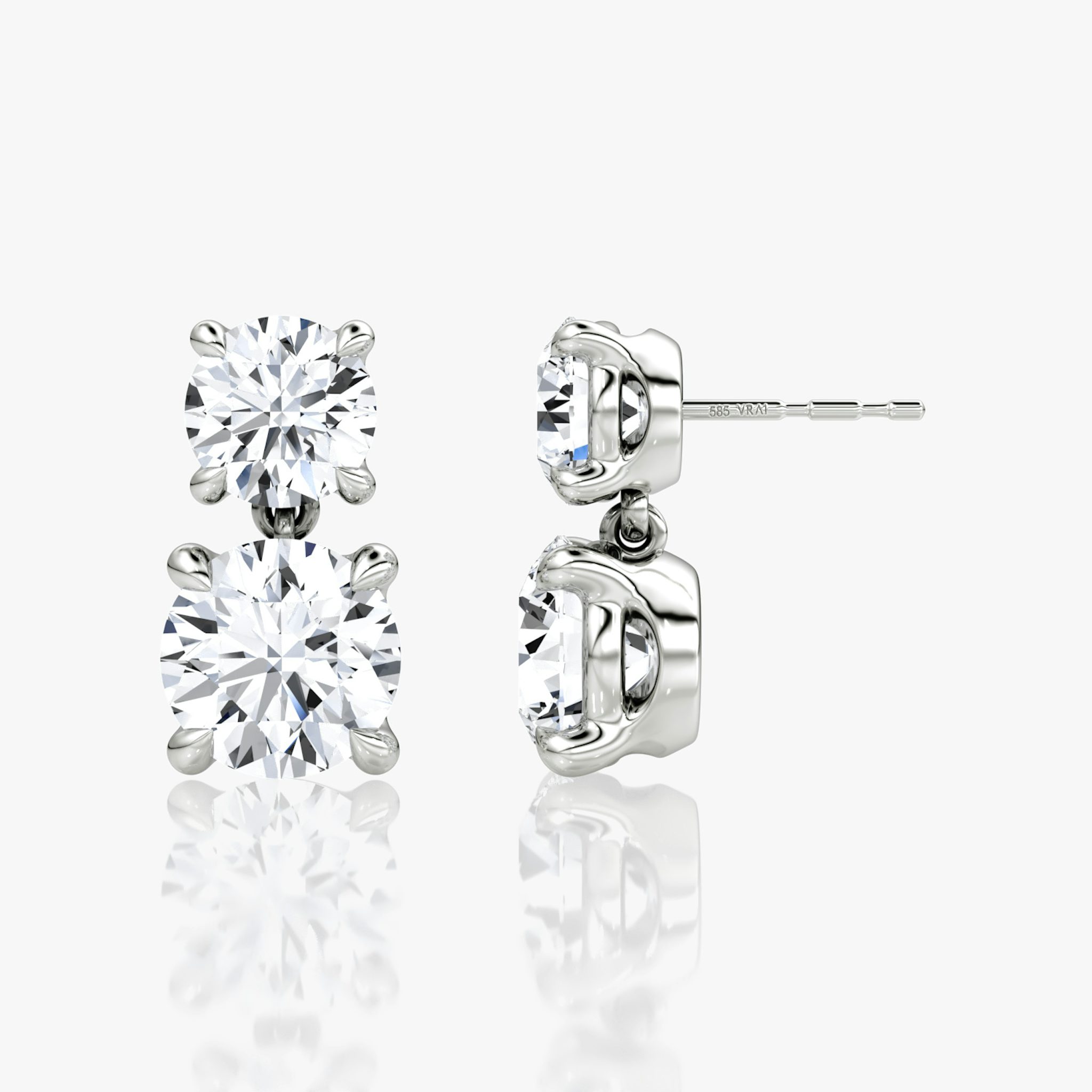Signature Drop Earring | Round Brilliant and Round Brilliant | 14k | White Gold | caratWeight: 3ct