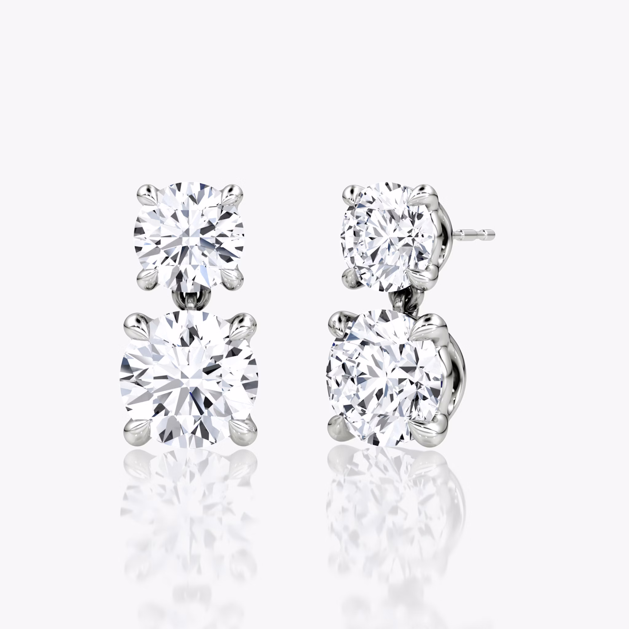Signature Drop Earring | Round Brilliant and Round Brilliant | 14k | White Gold | caratWeight: 3ct