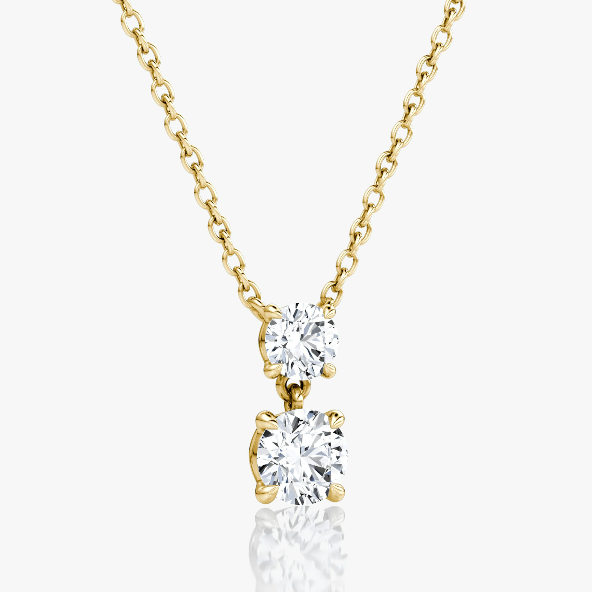 Signature Duo Drop Necklace | Round Brilliant and Round Brilliant | 14k | Yellow Gold | caratWeight: 0.75ct