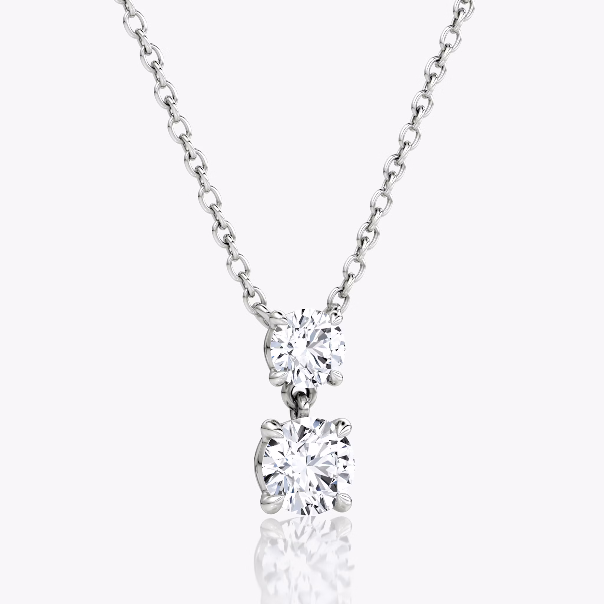 Signature Duo Drop Necklace | Round Brilliant and Round Brilliant | 14k | White Gold | caratWeight: 0.75ct