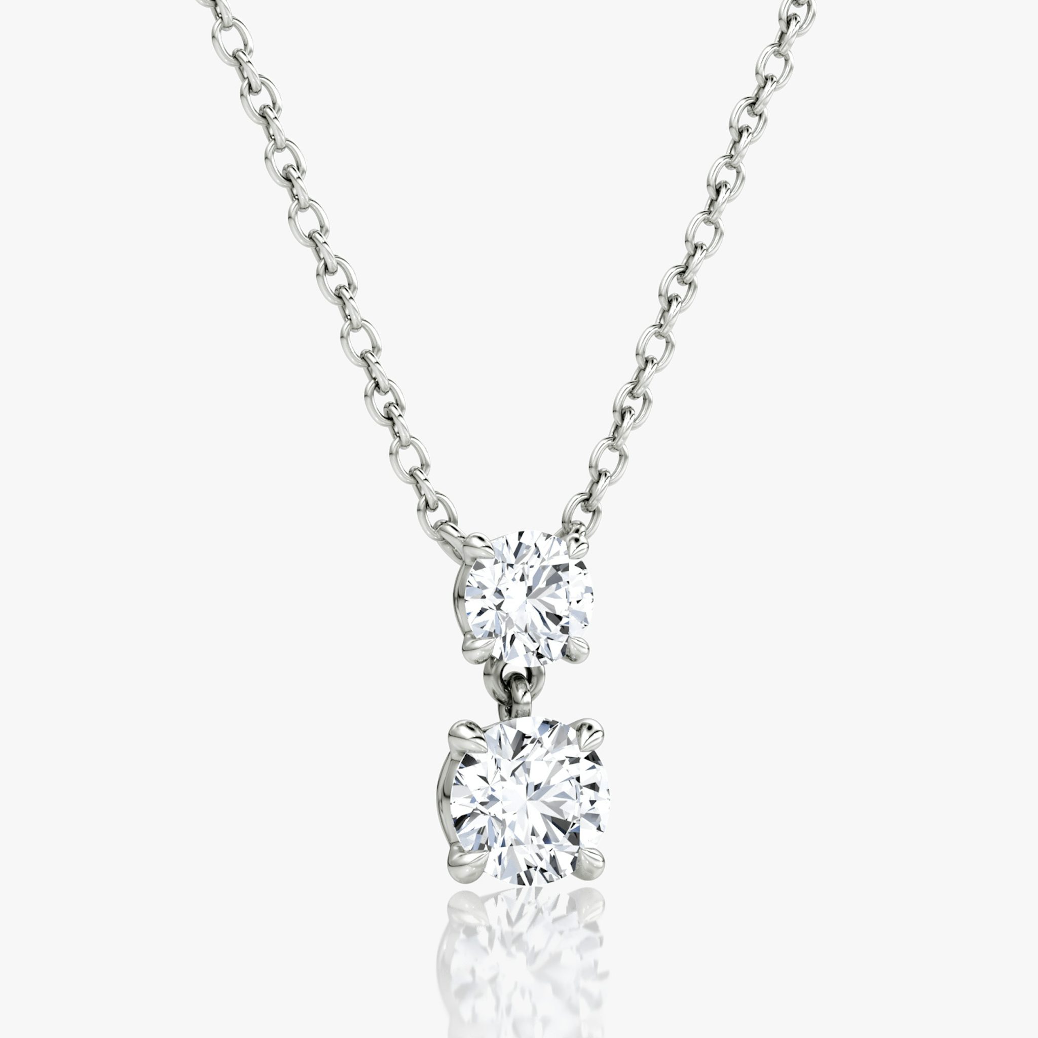 Signature Duo Drop Necklace | Round Brilliant and Round Brilliant | 14k | White Gold | caratWeight: 0.75ct
