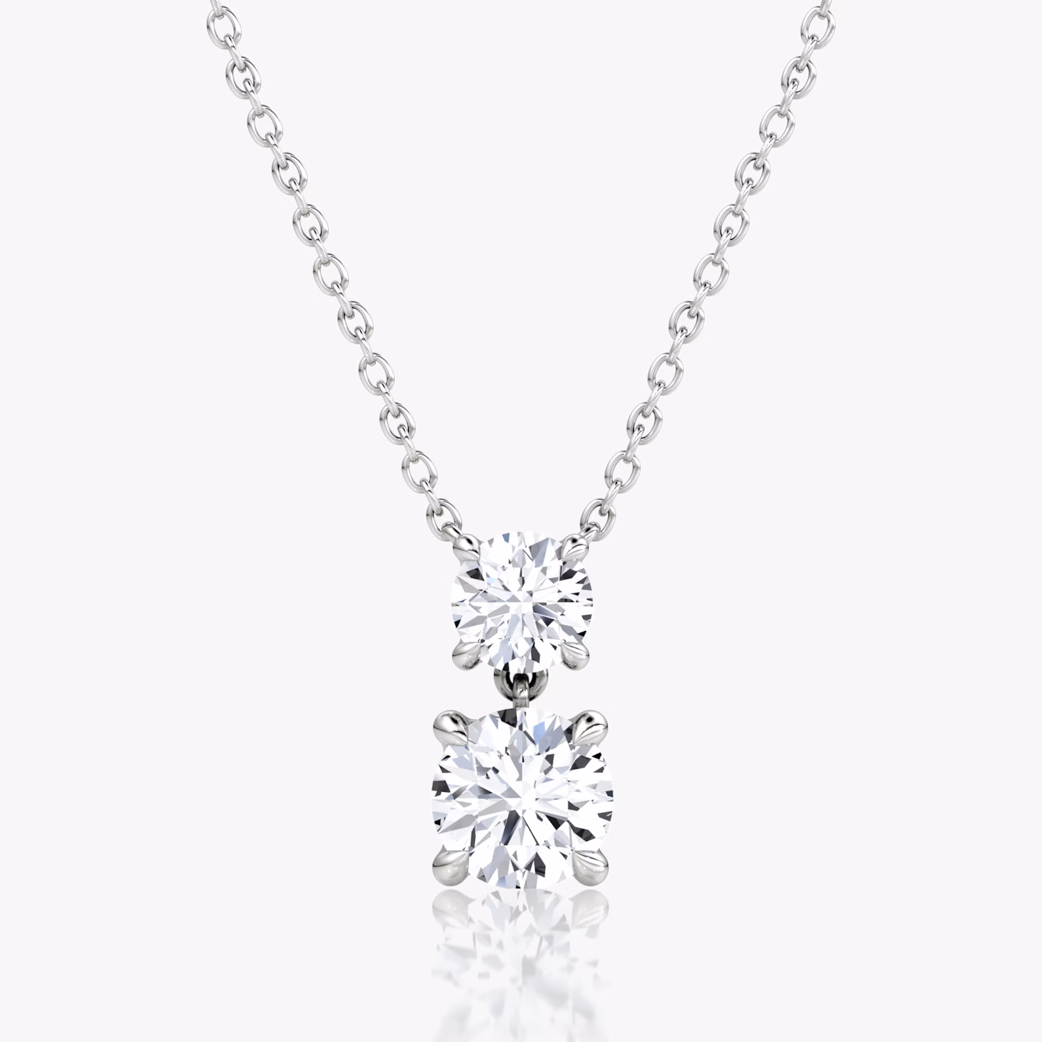 Signature Duo Drop Necklace | Round Brilliant and Round Brilliant | 14k | White Gold | caratWeight: 1.50ct
