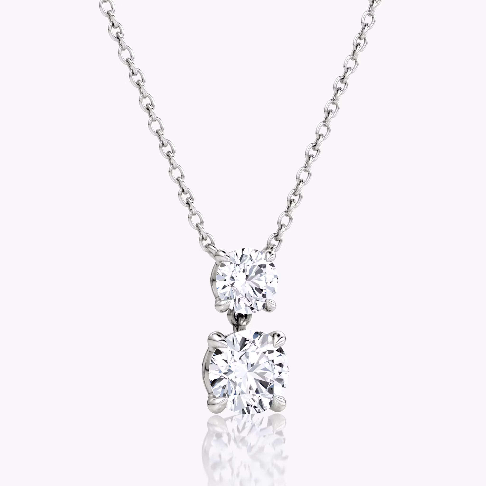 Signature Duo Drop Necklace | Round Brilliant and Round Brilliant | 14k | White Gold | caratWeight: 1.50ct