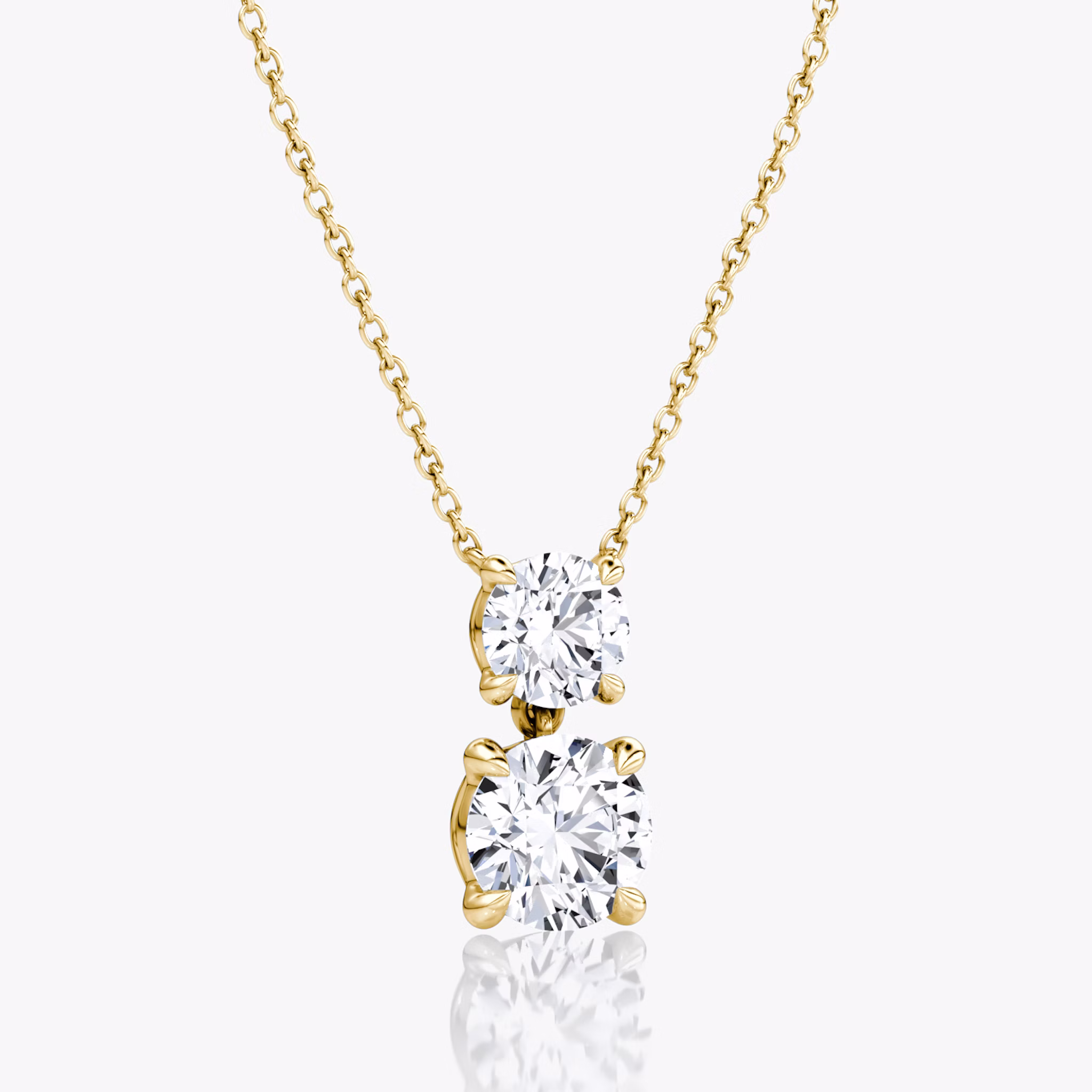 Signature Duo Drop Necklace | Round Brilliant and Round Brilliant | 14k | Yellow Gold | caratWeight: 3ct