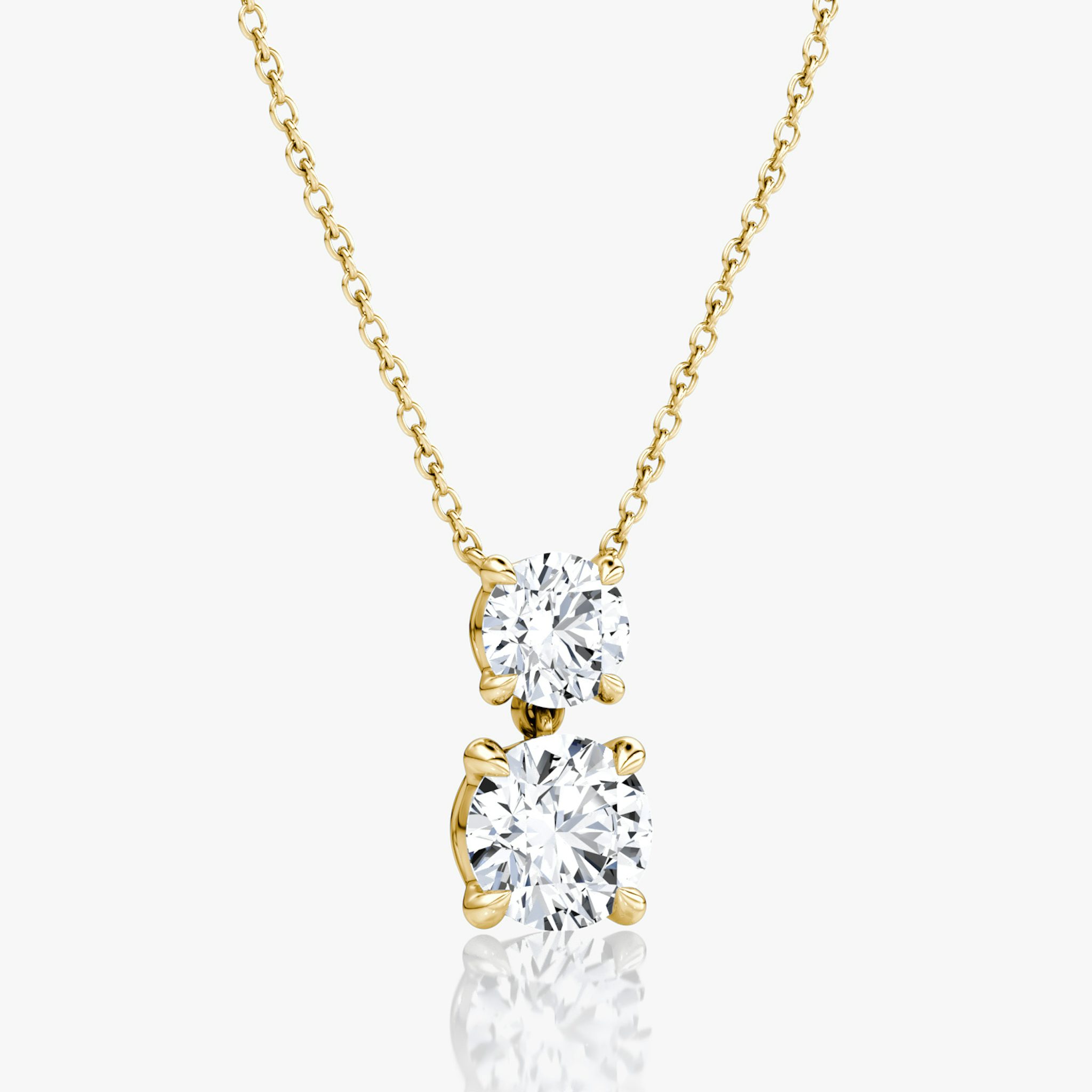 Signature Duo Drop Necklace | Round Brilliant and Round Brilliant | 14k | Yellow Gold | caratWeight: 3ct