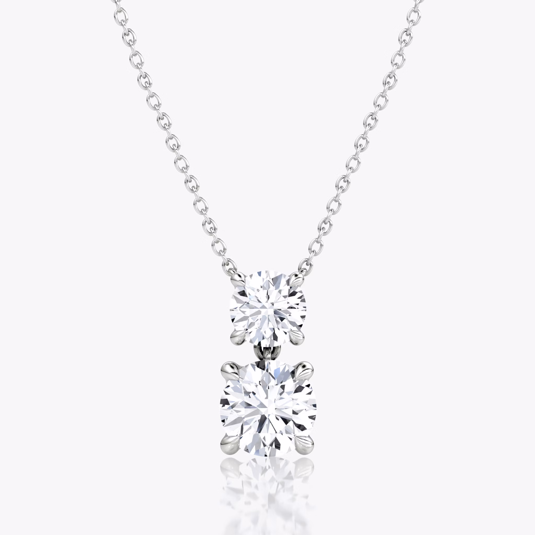 Signature Duo Drop Necklace | Round Brilliant and Round Brilliant | 14k | White Gold | caratWeight: 3ct