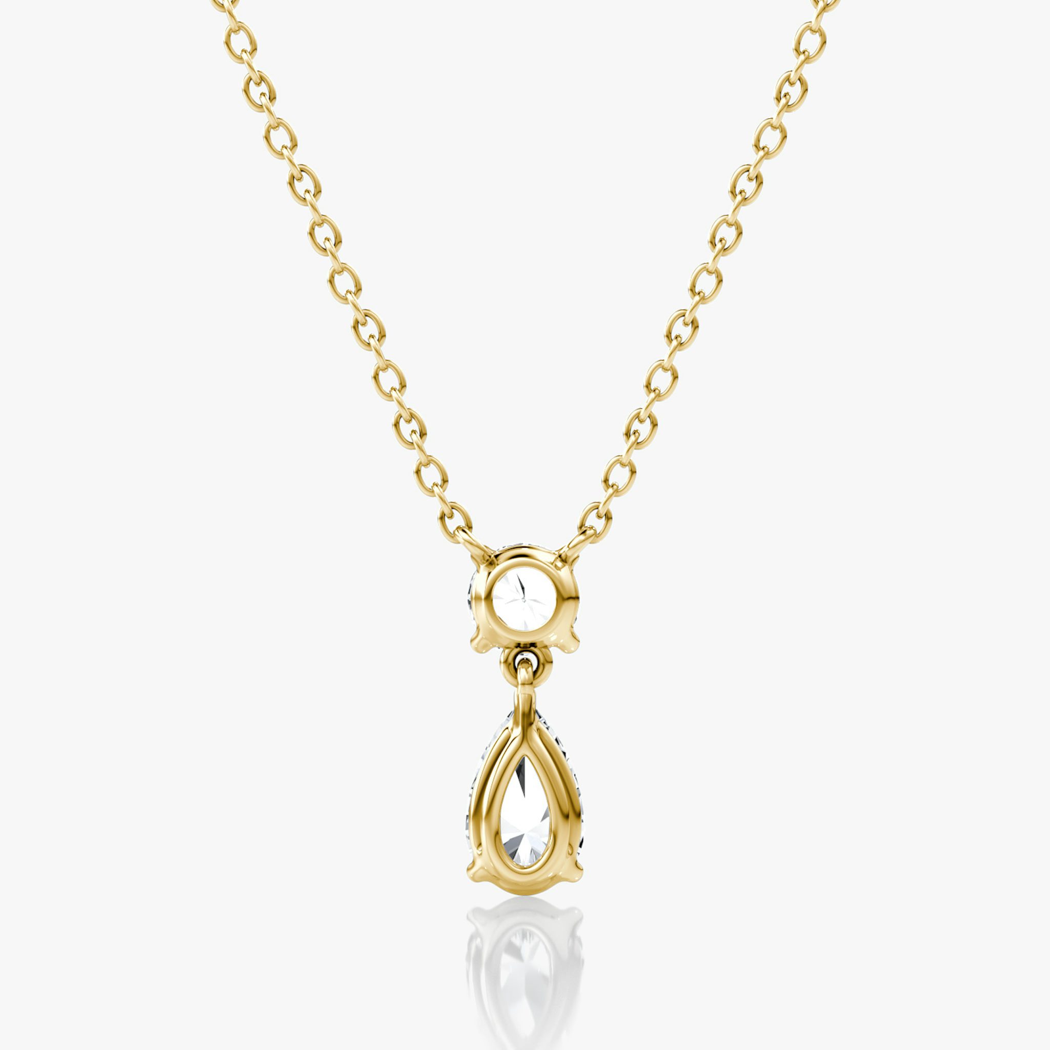 Signature Duo Drop Necklace | Round Brilliant and Pear | 14k | Yellow Gold | caratWeight: 0.75ct