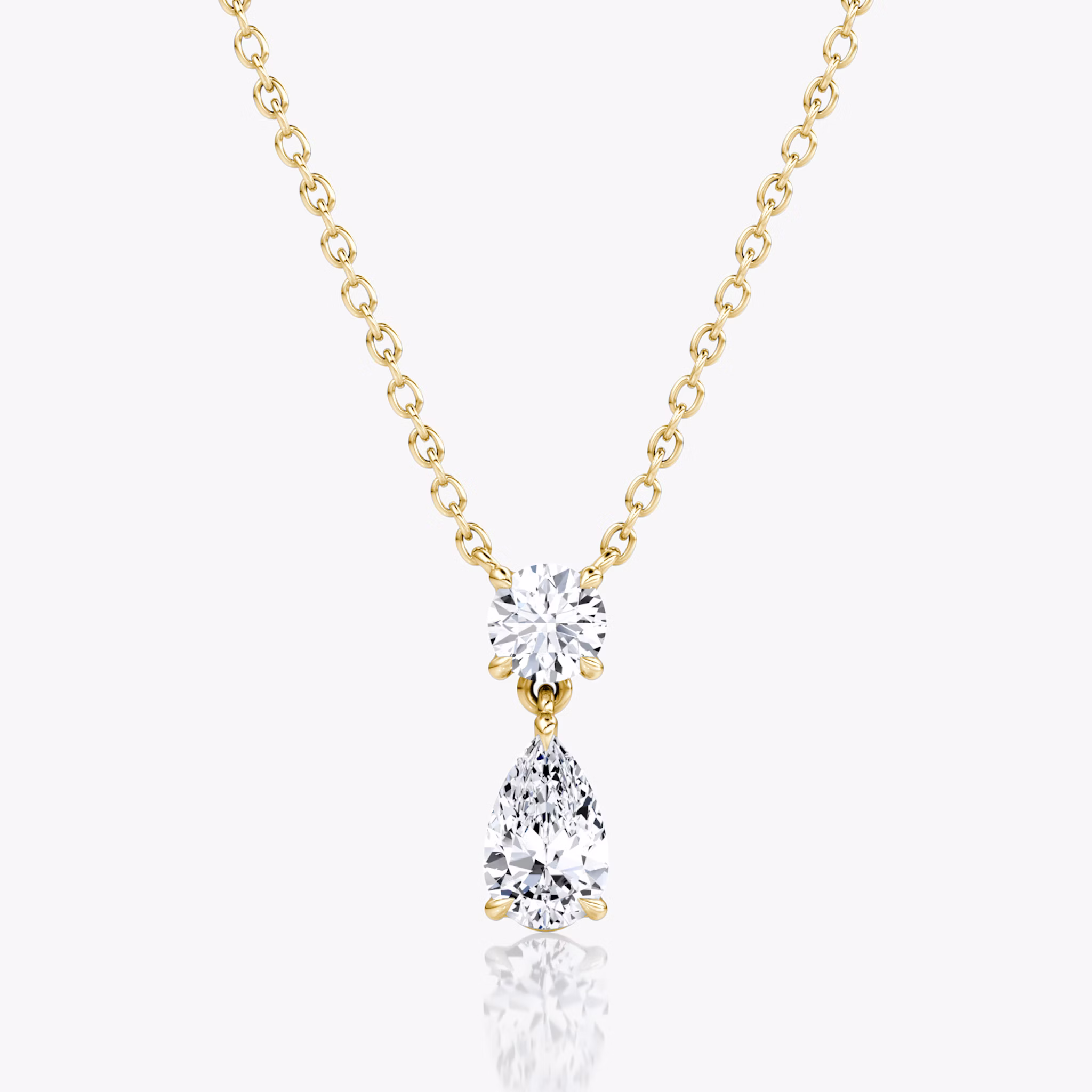 Signature Duo Drop Necklace | Round Brilliant and Pear | 14k | Yellow Gold | caratWeight: 0.75ct