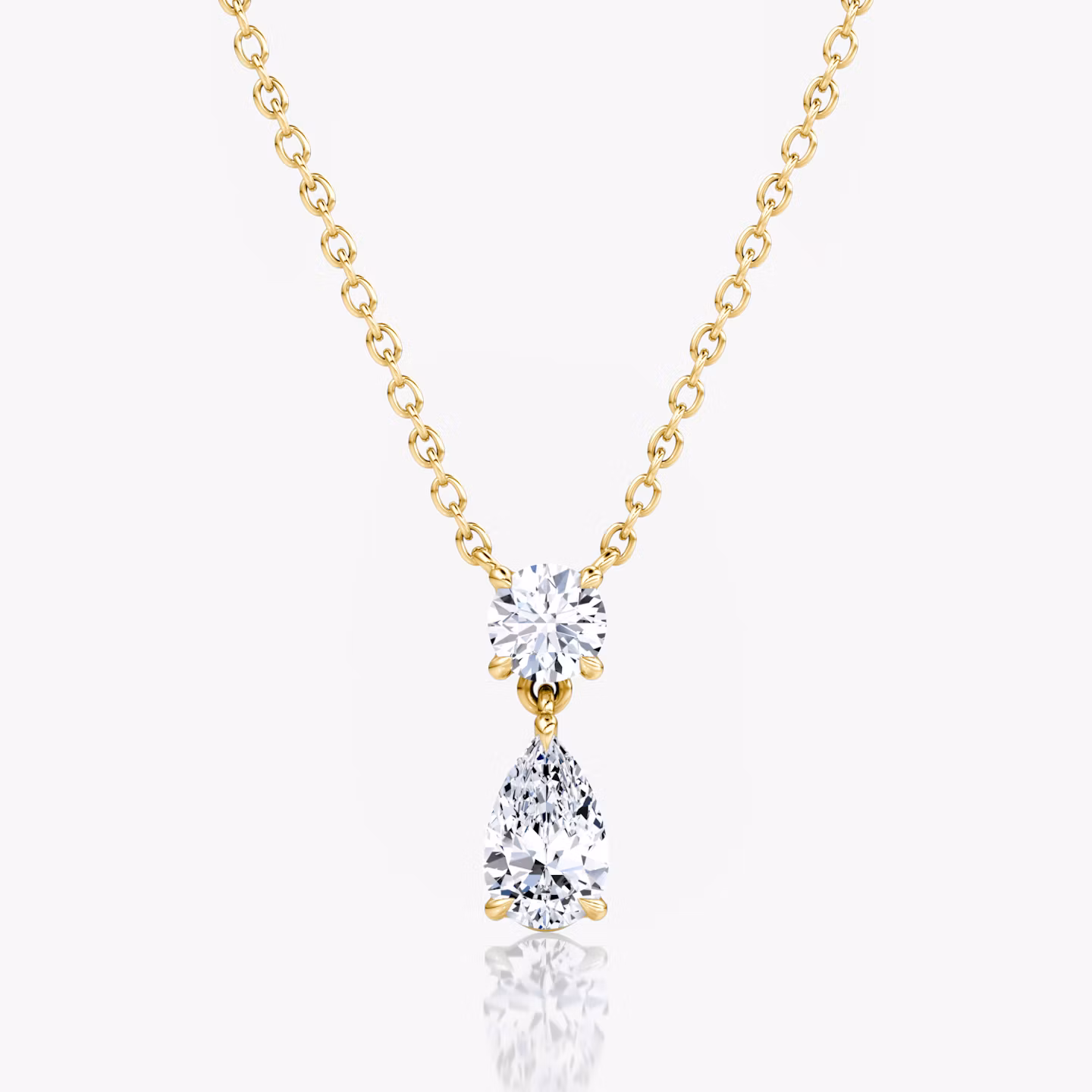 Signature Duo Drop Necklace Round Brilliant and Pear | Yellow Gold