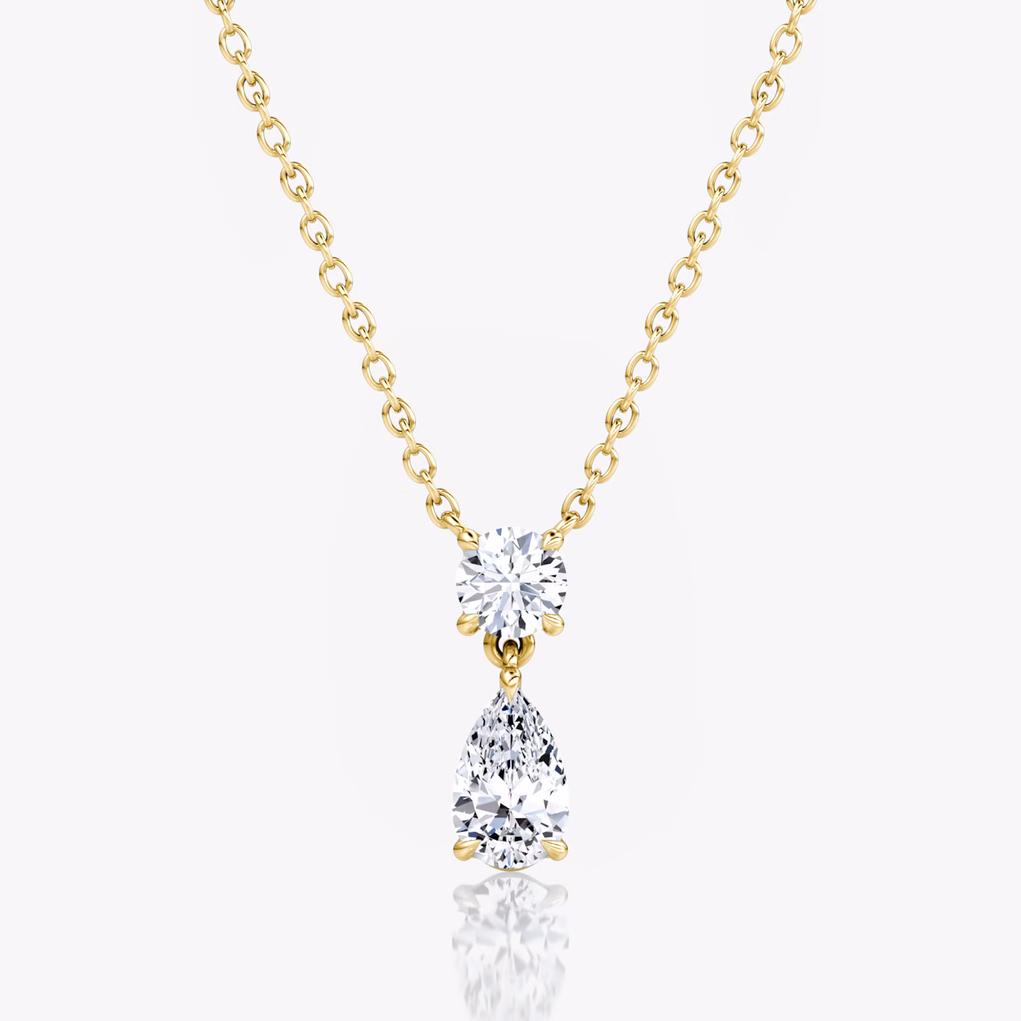Signature Duo Drop Necklace Round Brilliant and Pear | Yellow Gold