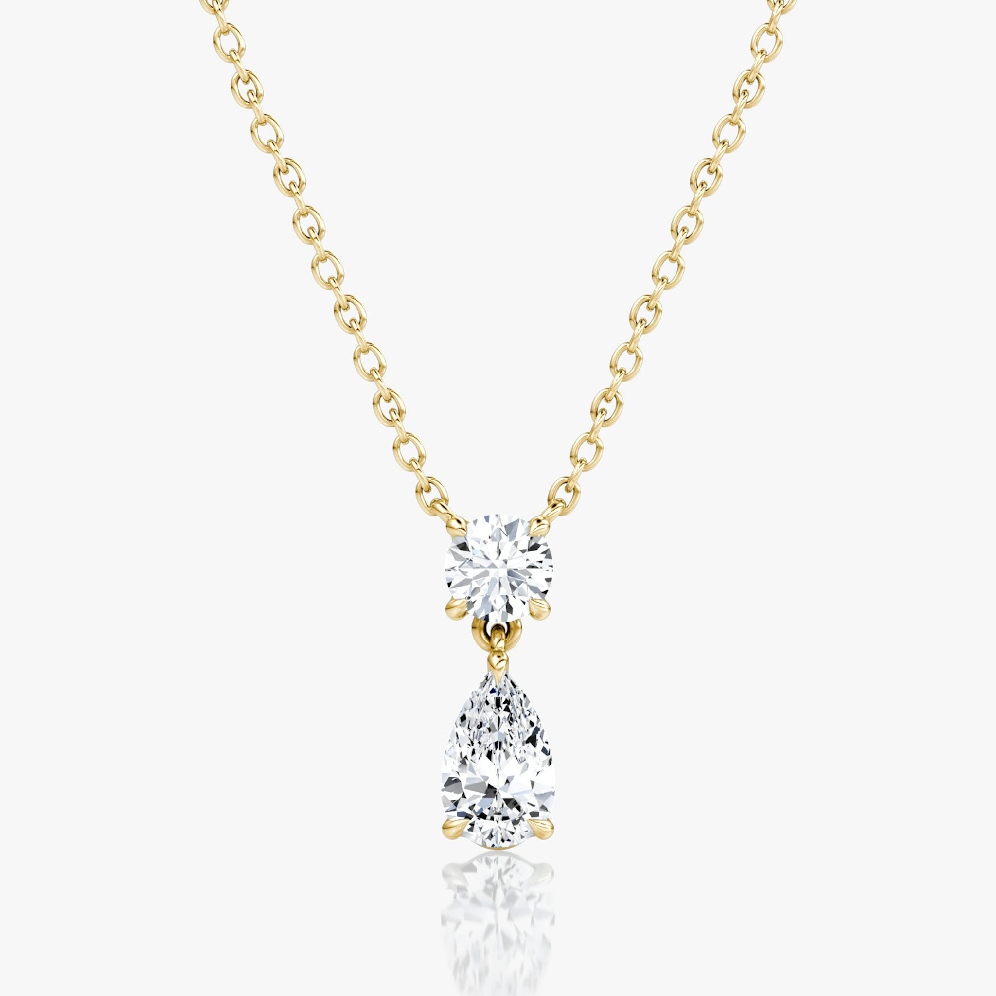 Signature Duo Drop Necklace | Round Brilliant and Pear | 14k | Yellow Gold | caratWeight: 0.75ct
