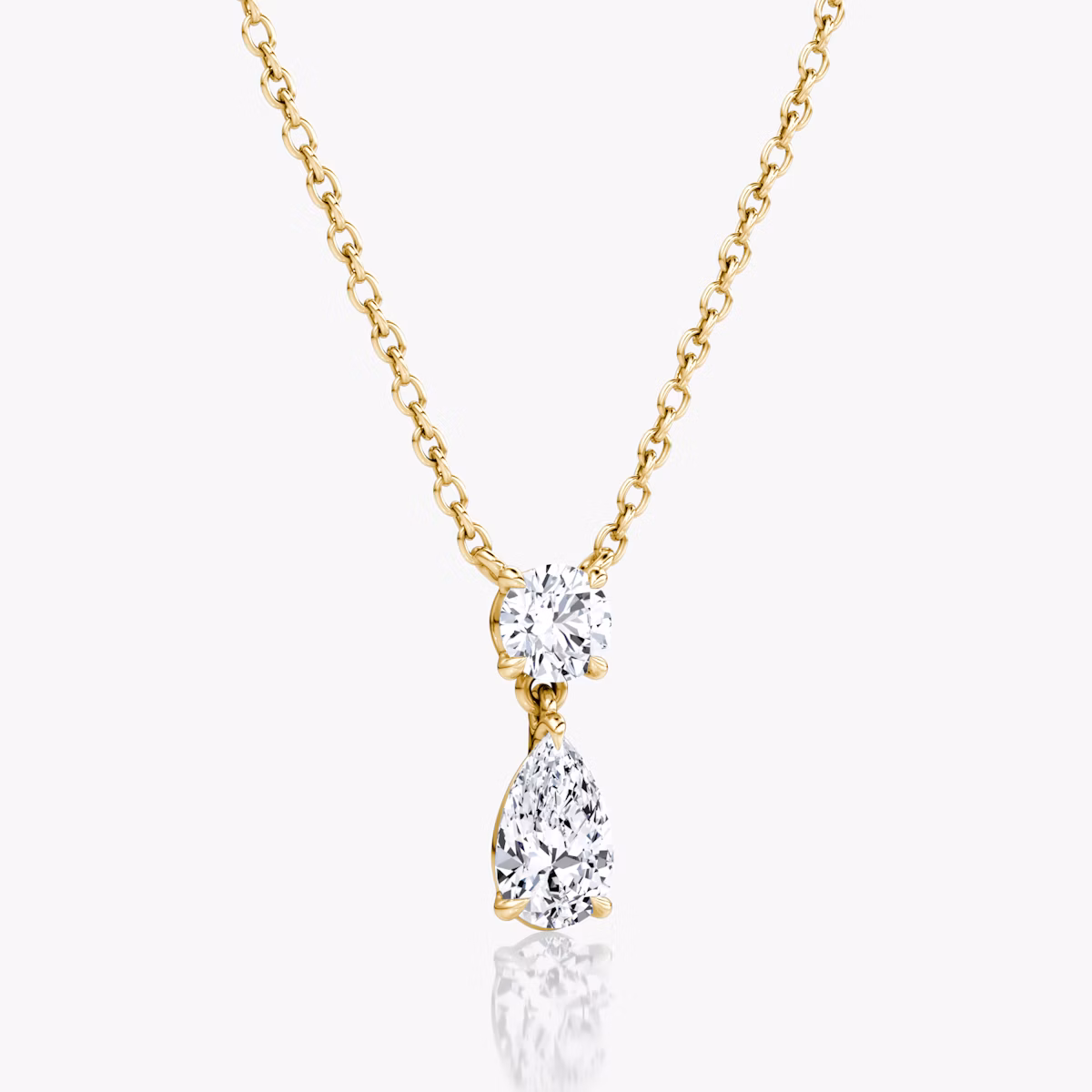 Signature Duo Drop Necklace | Round Brilliant and Pear | 14k | Yellow Gold | caratWeight: 0.75ct