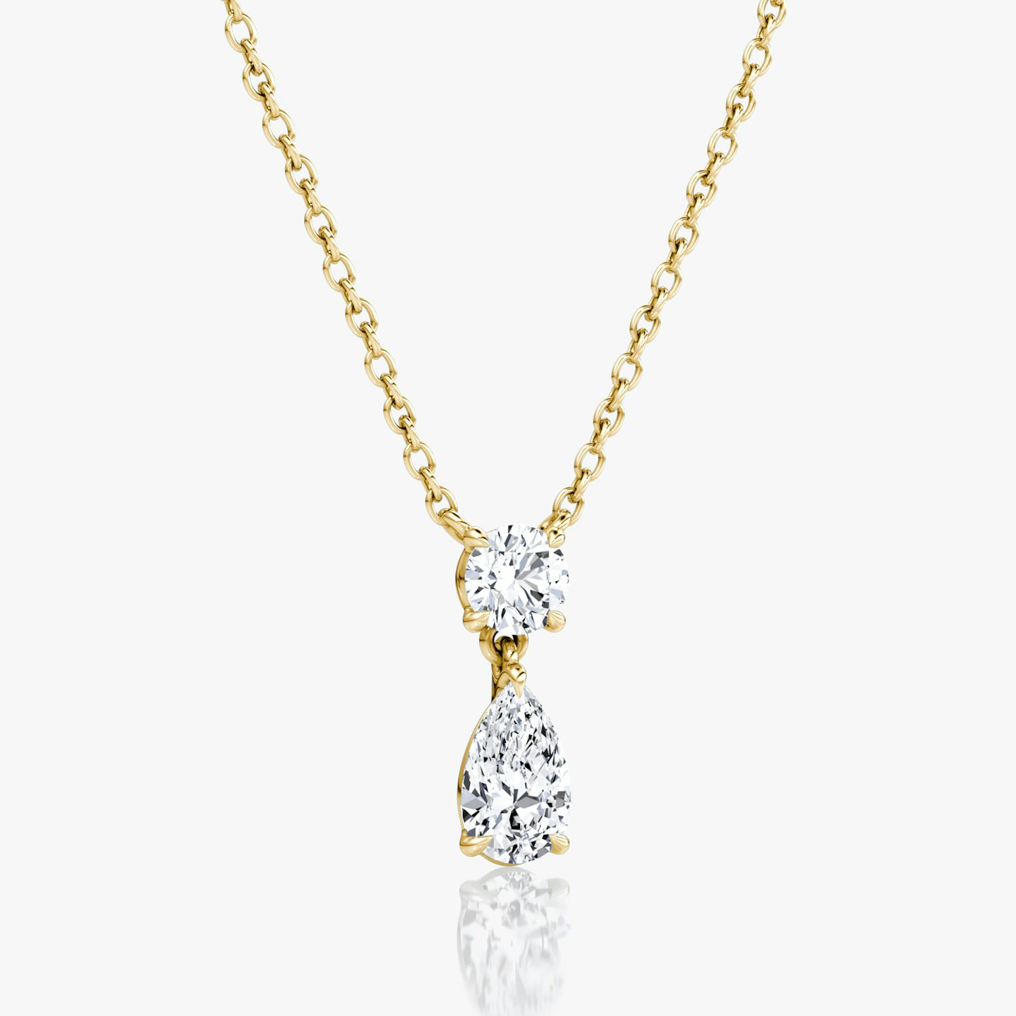 Signature Duo Drop Necklace | Round Brilliant and Pear | 14k | Yellow Gold | caratWeight: 0.75ct